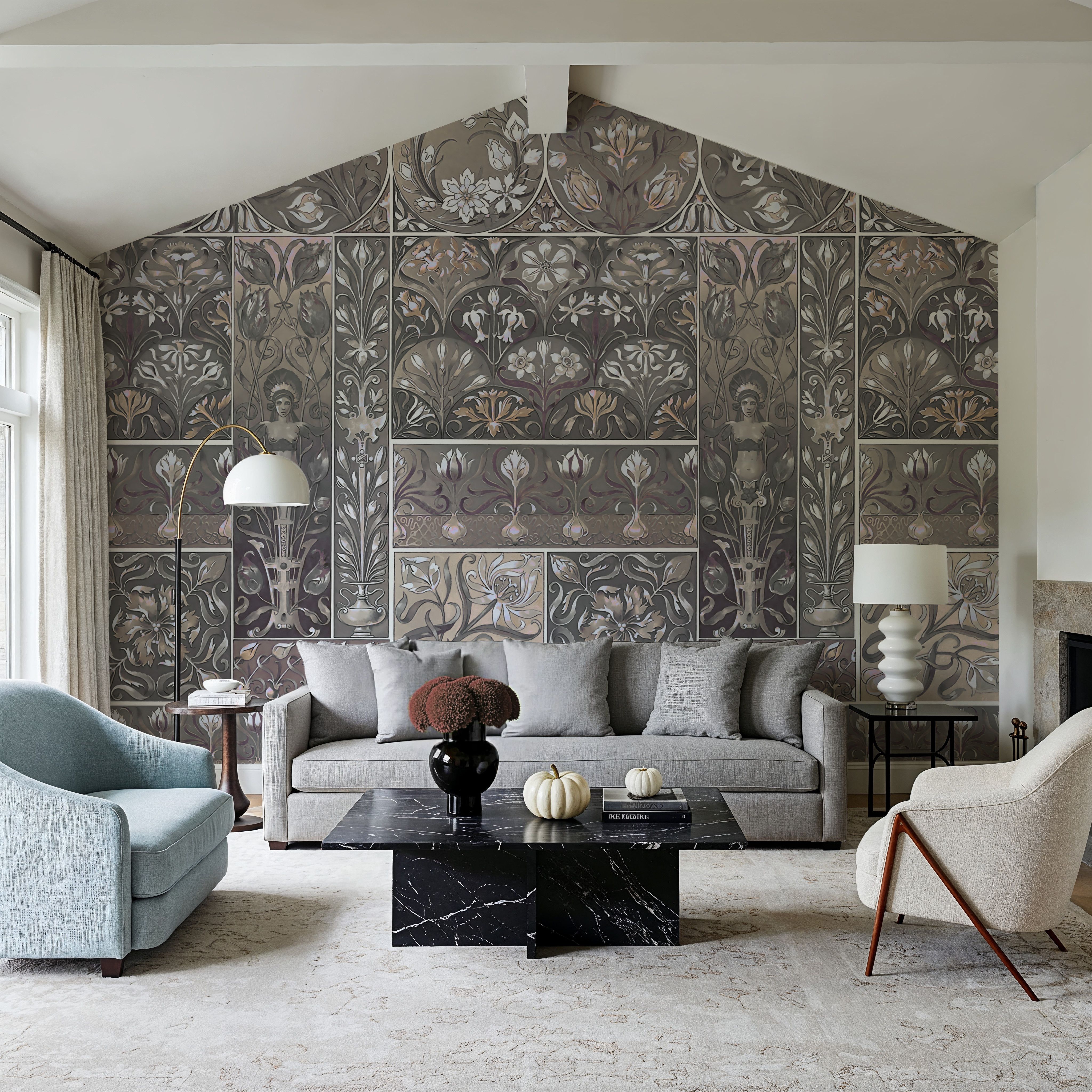 Art Deco Floral Wall Beige