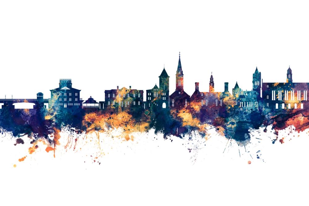 New Bern North Carolina Skyline Blue & Gold