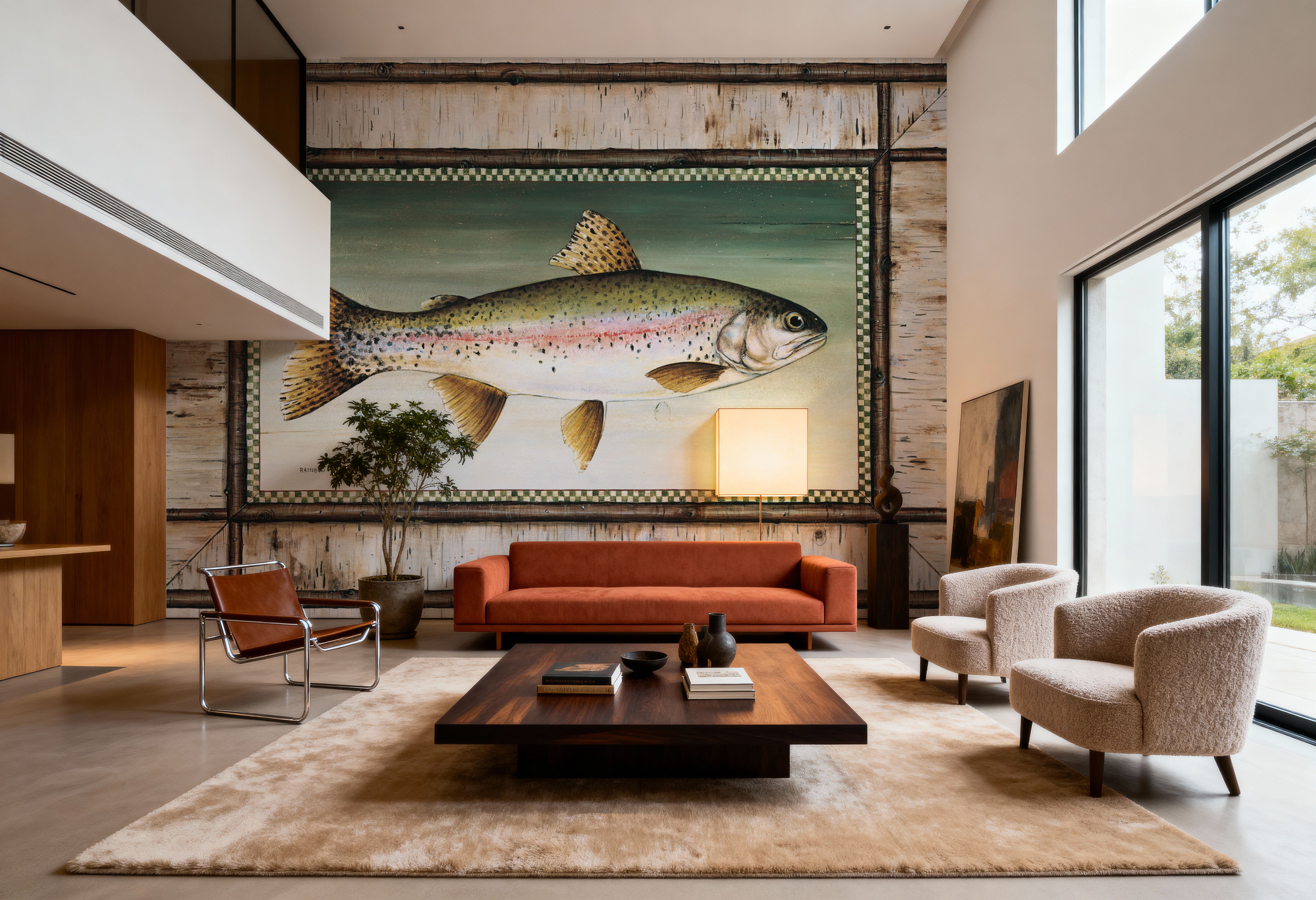 Rainbow Trout Birch Border, Wallpaper