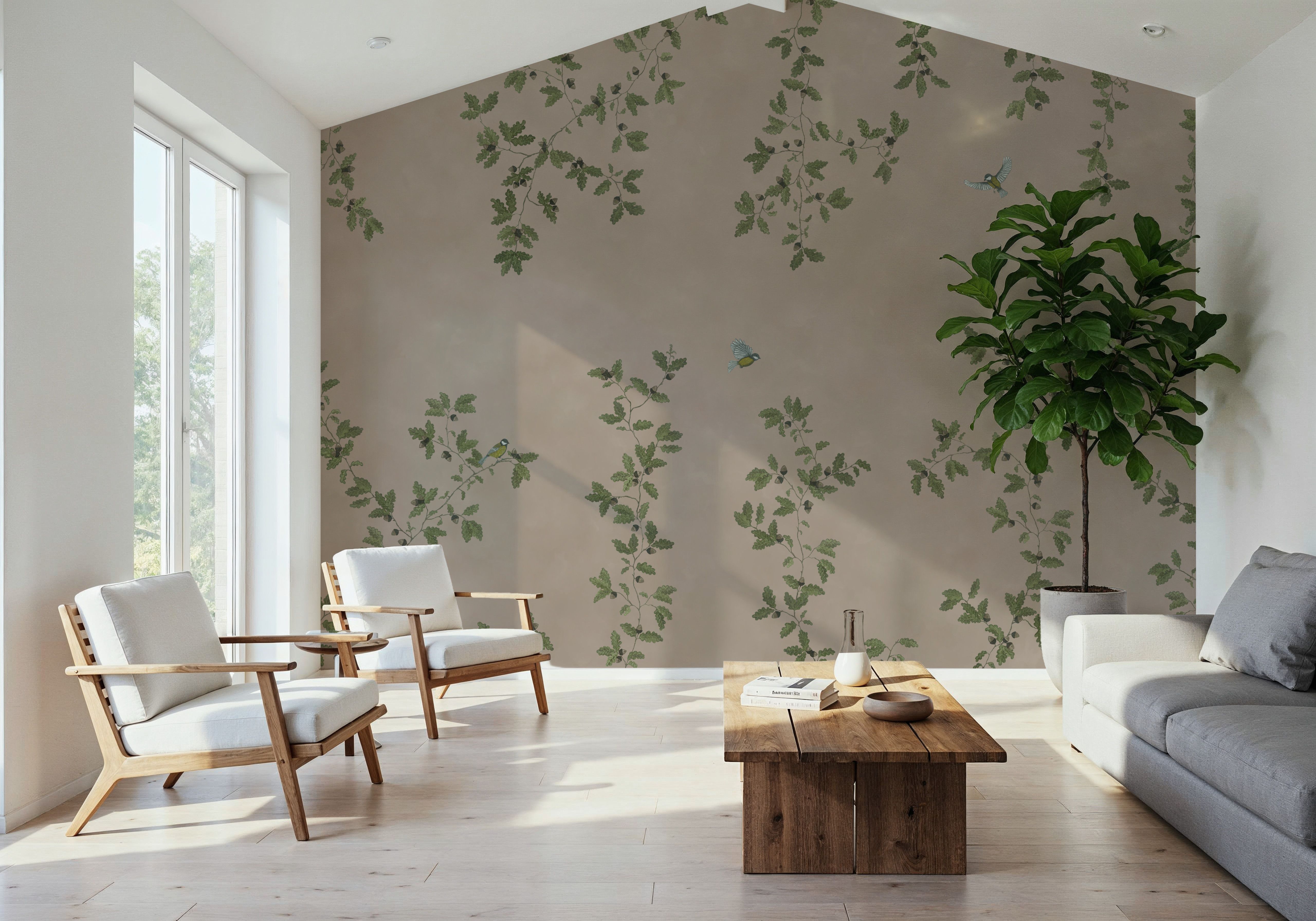Oak Hollow, Beige, Wallpaper