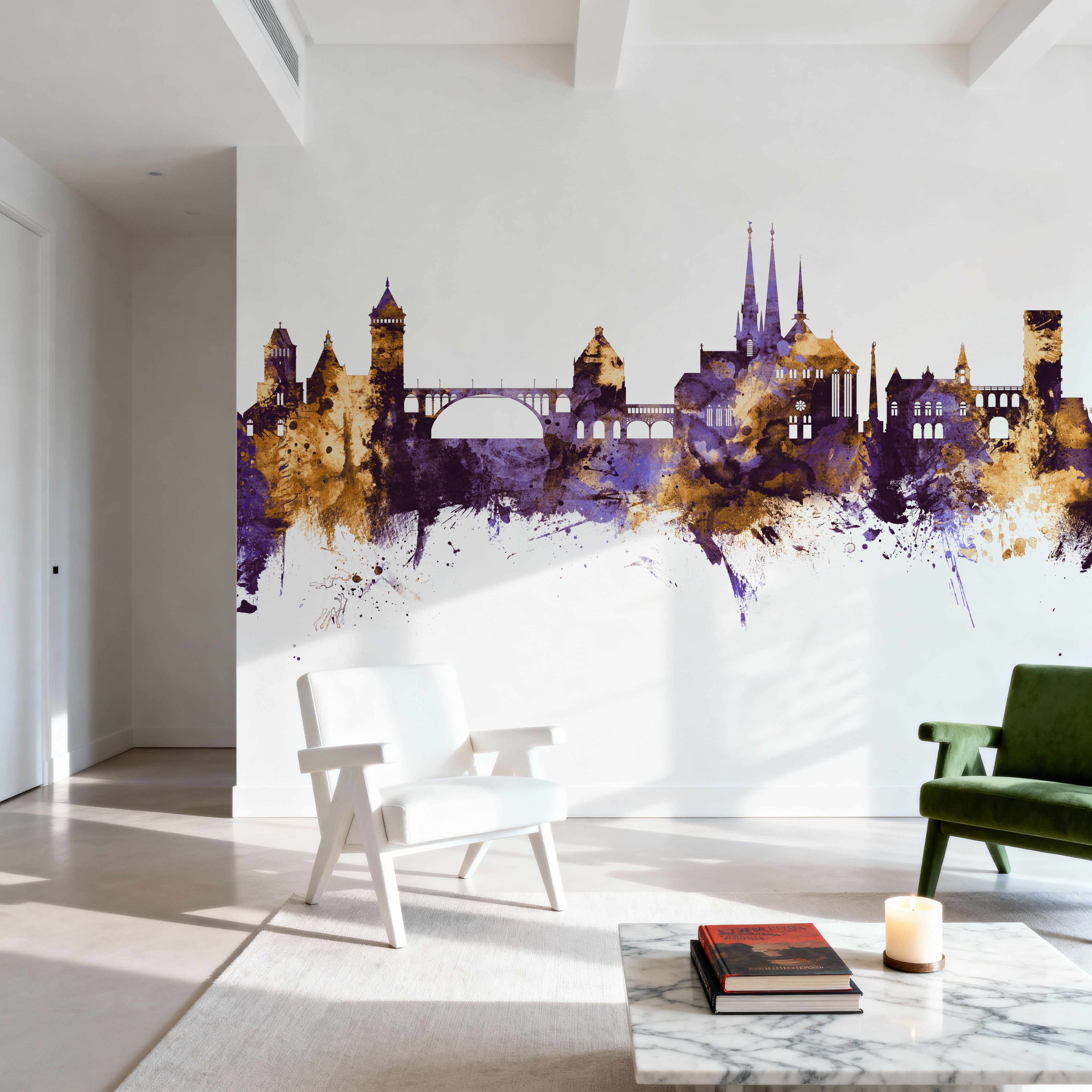 Luxembourg City Skyline Purple & Gold