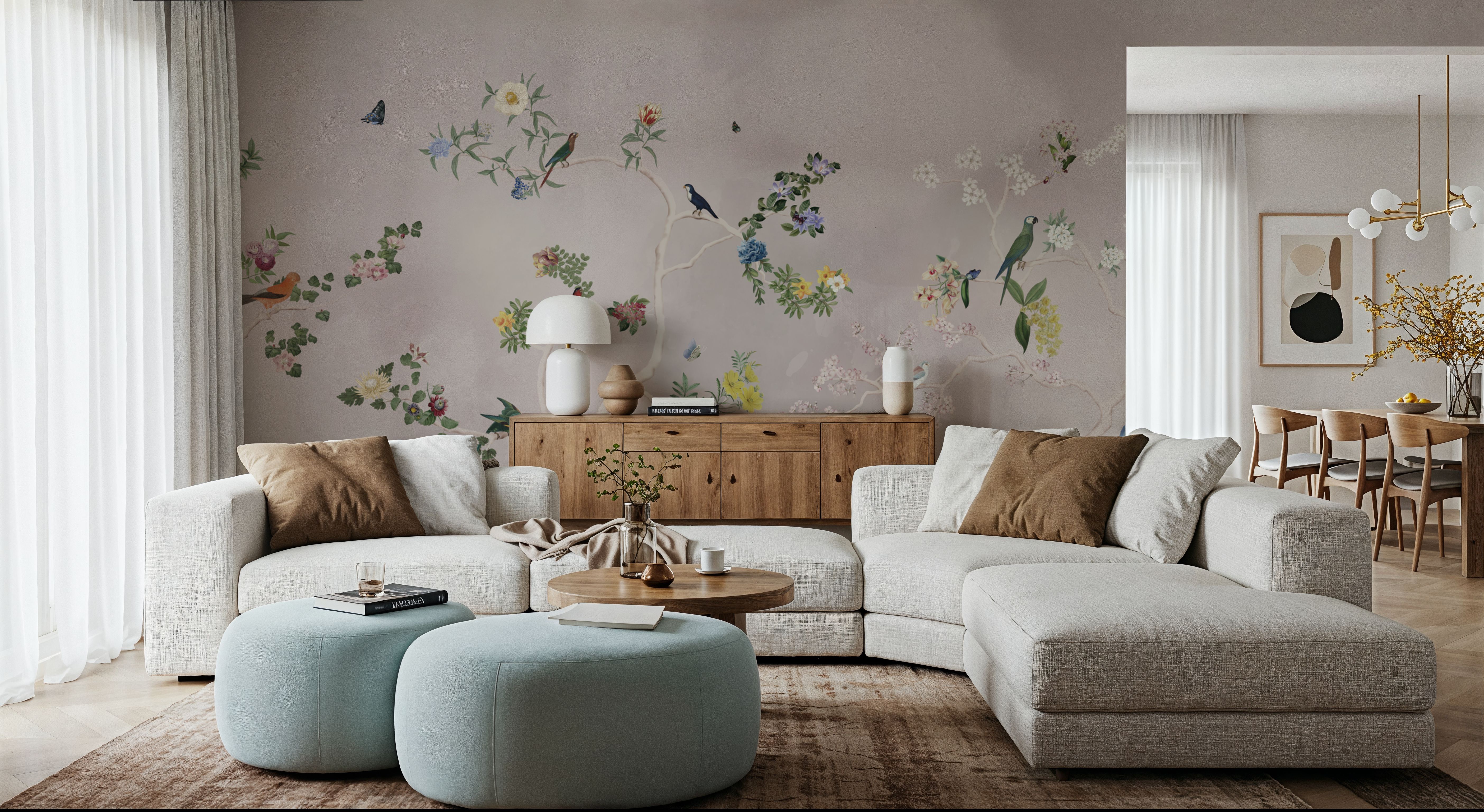 Birds in the Garden Gray, Wallpaper