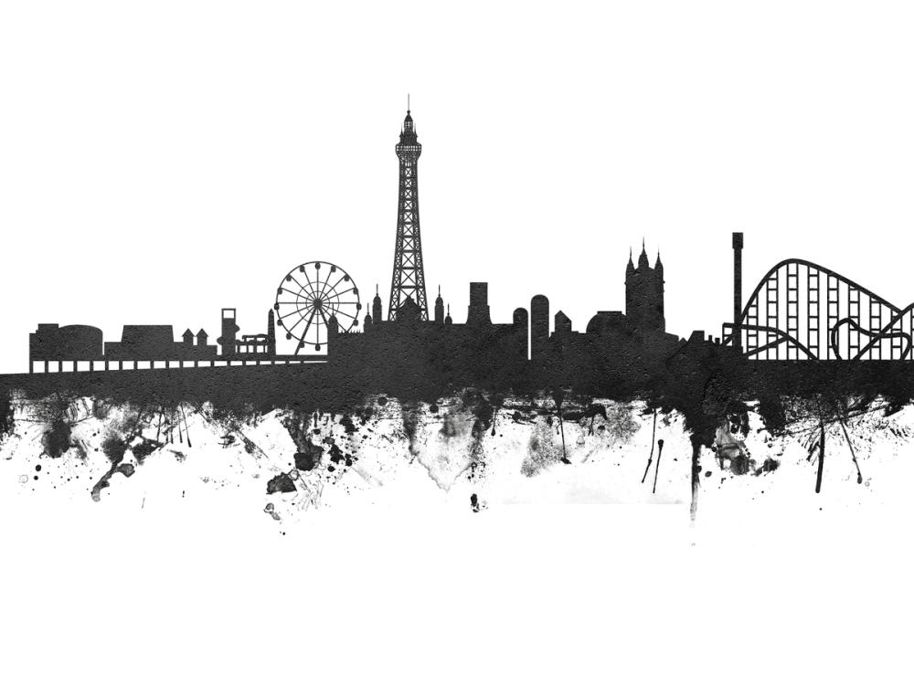 Blackpool England Skyline Black & White