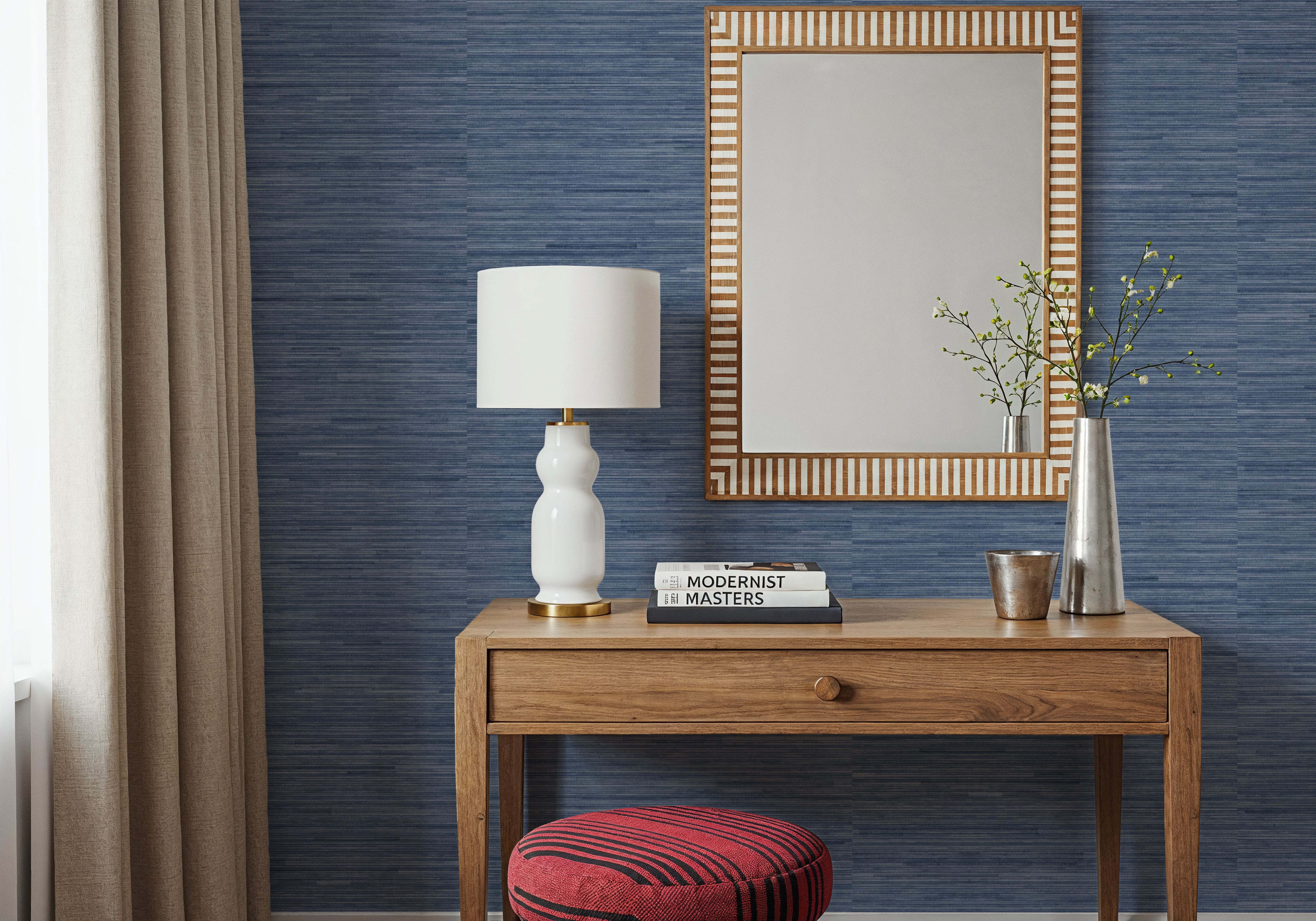 Faux Grasscloth with Visible Seams, Lapis
