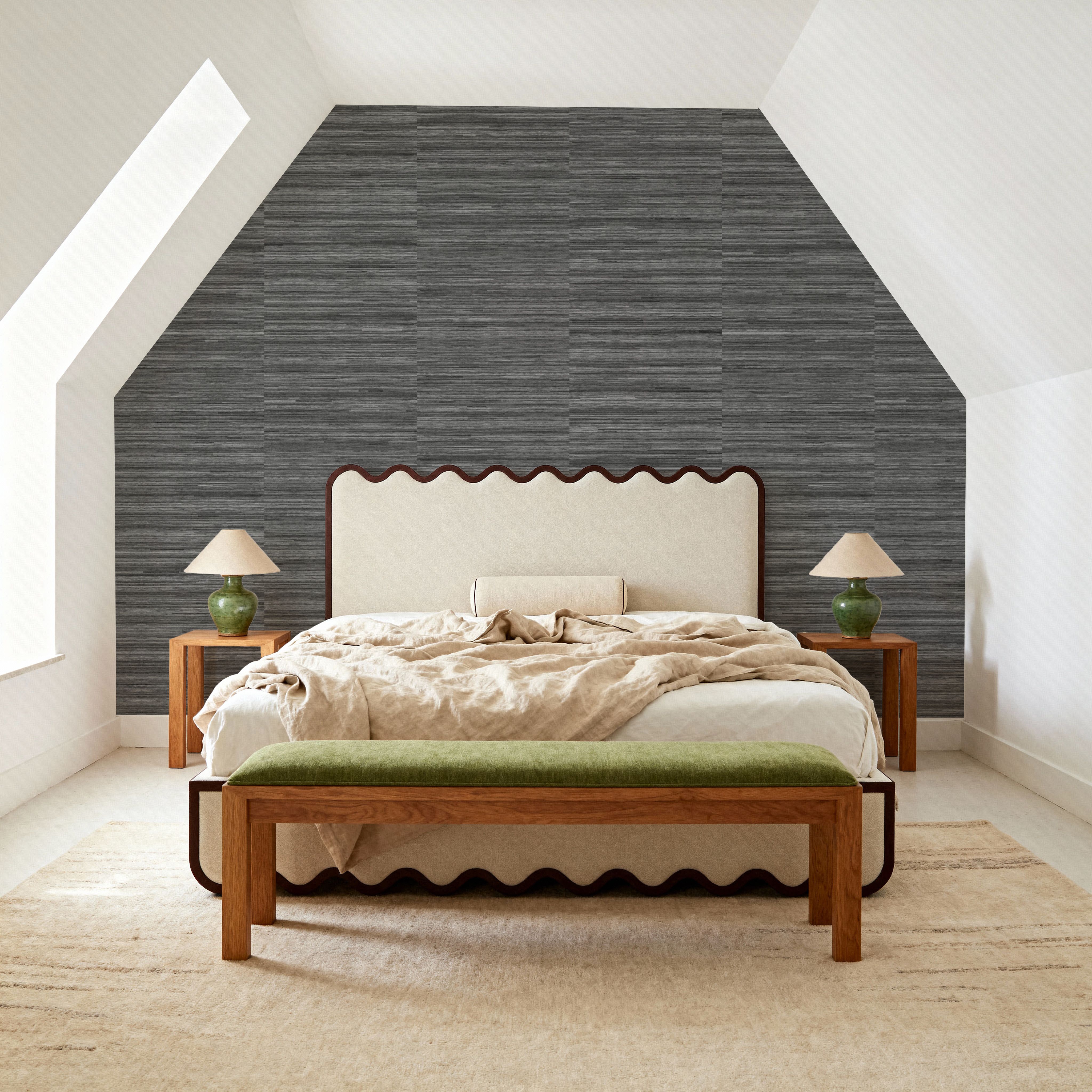 Faux Grasscloth with Visible Seams, Graphite