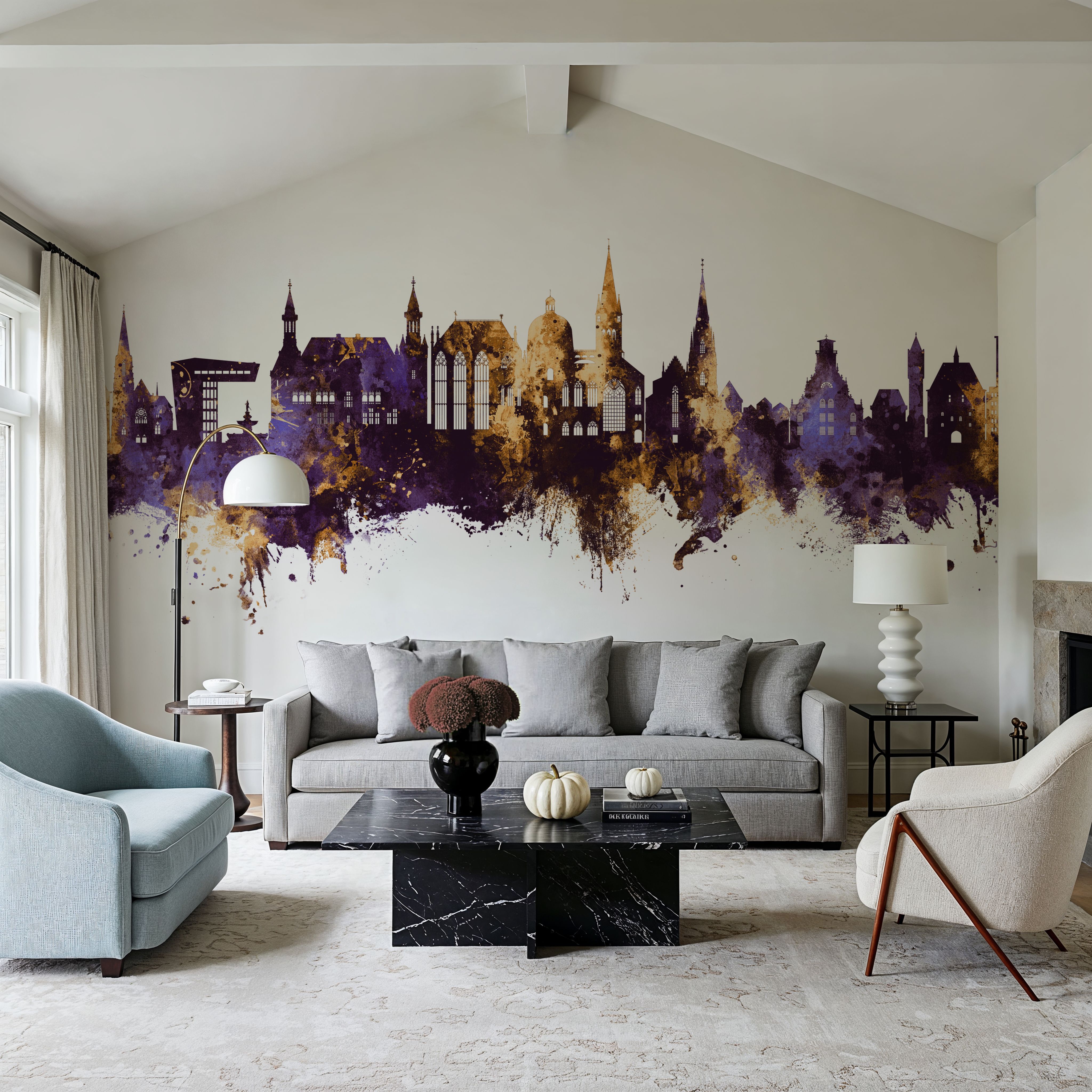 Aachen Germany Skyline Purple & Gold