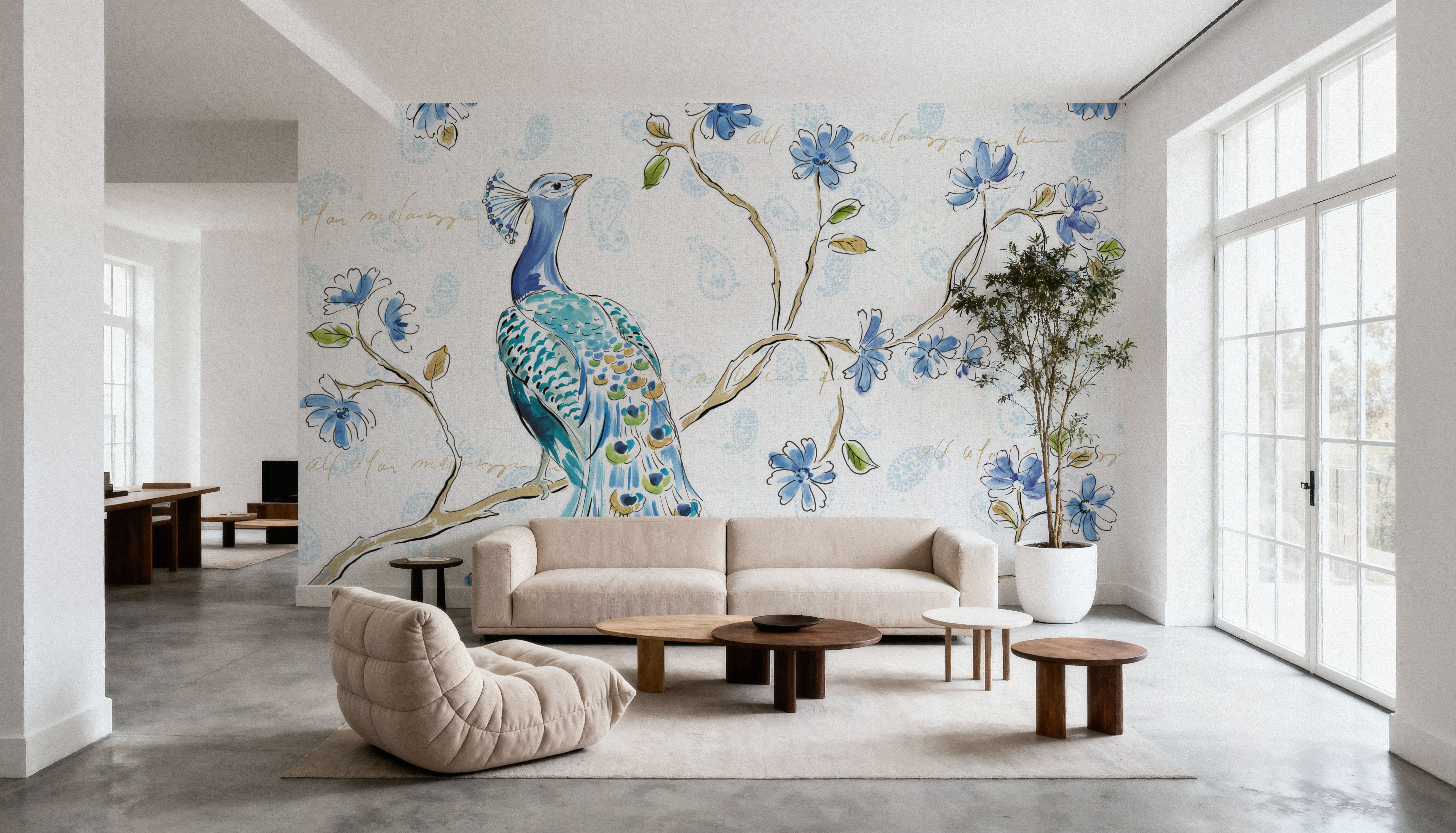Peacock Allegory I White