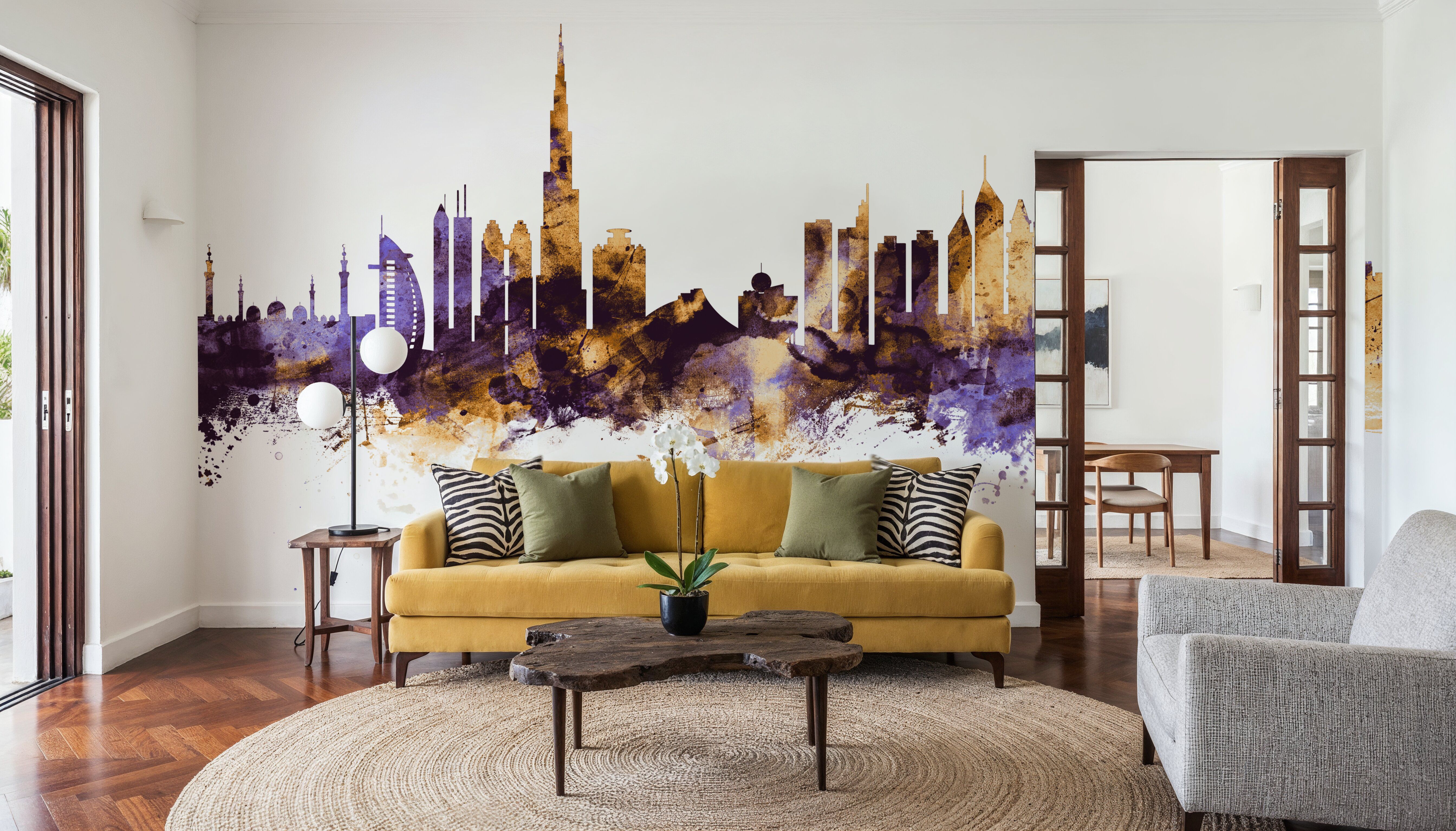 Dubai Skyline Purple & Gold, Wallpaper