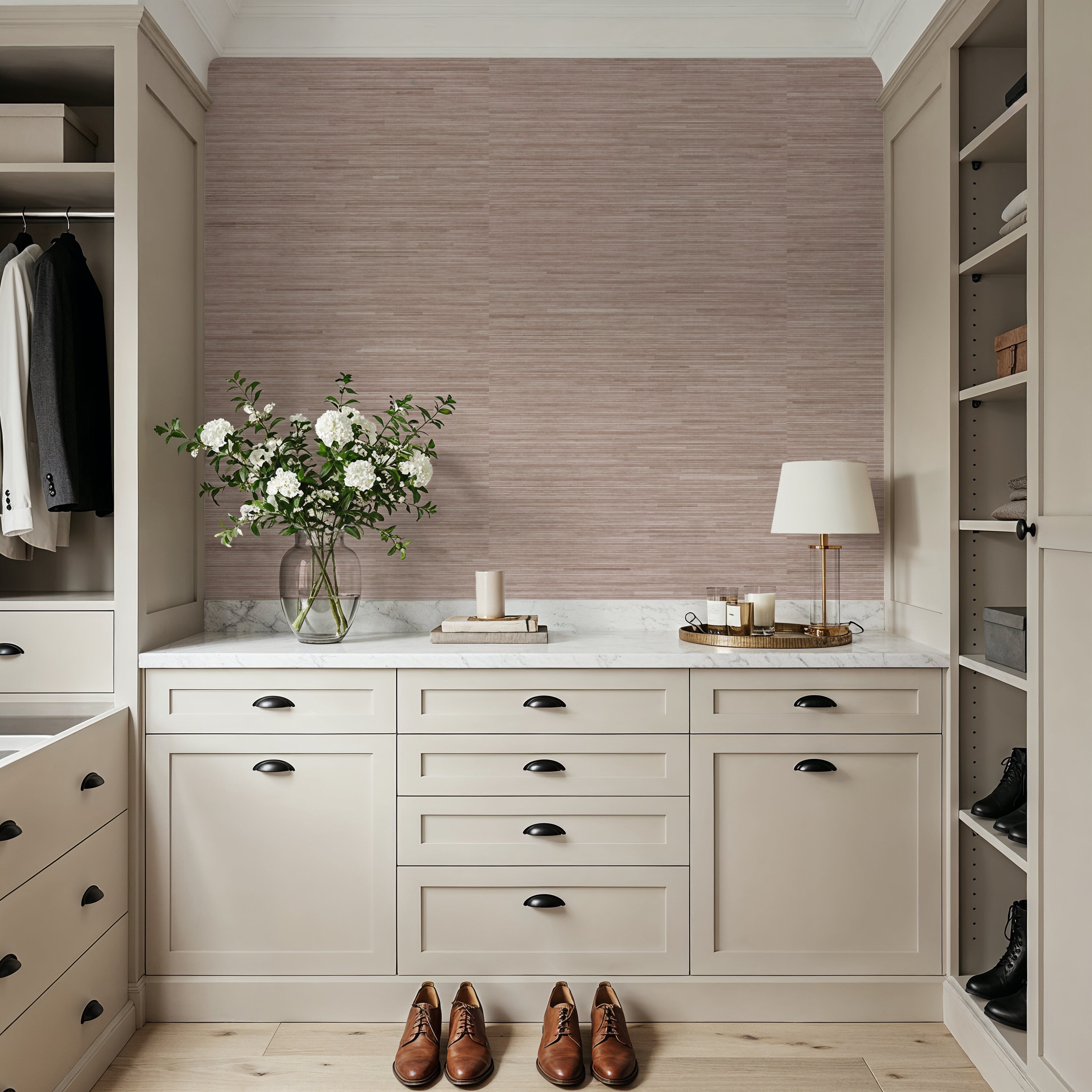 Faux Grasscloth with Visible Seams, Rose Clay