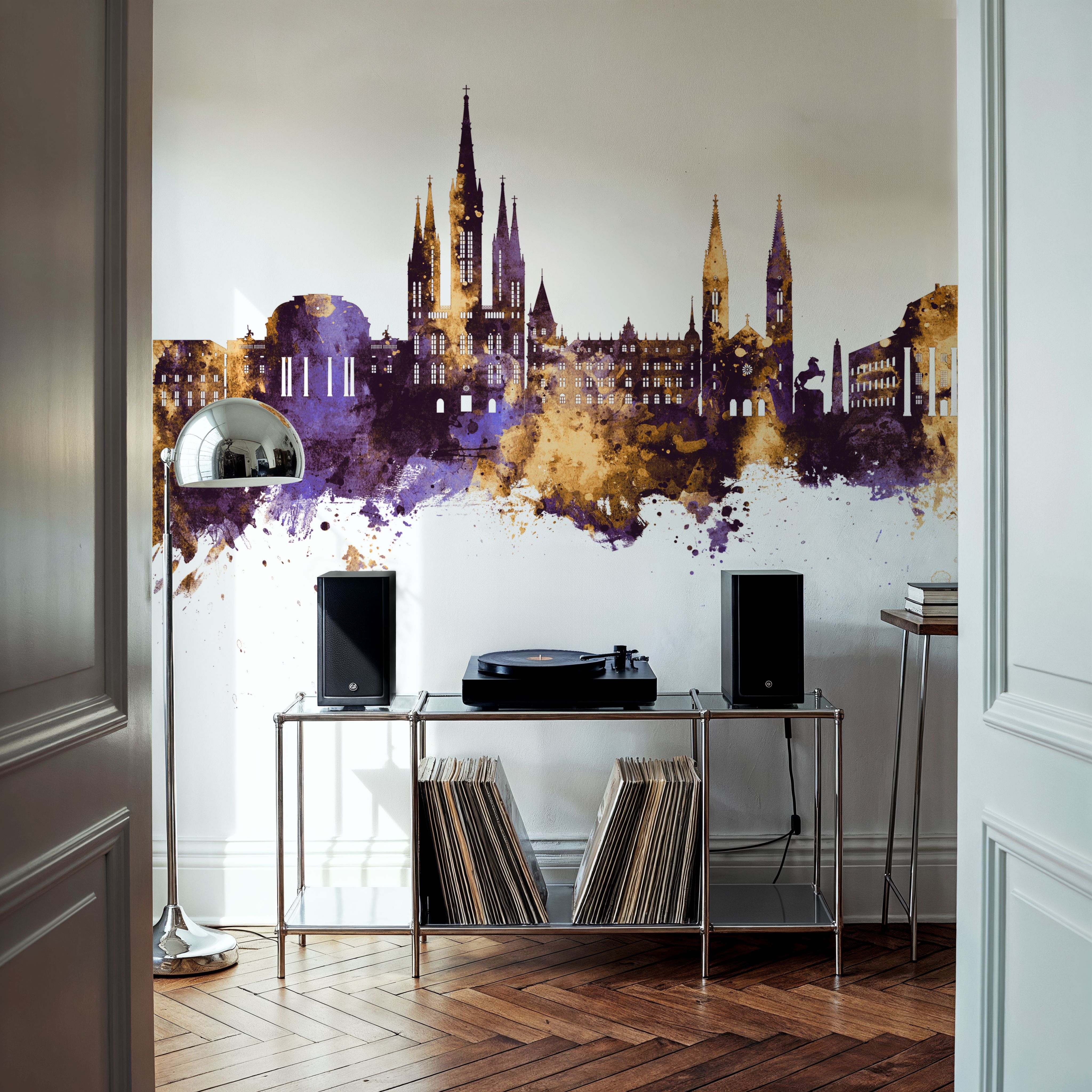 Weisbaden Germany Skyline Purple & Gold