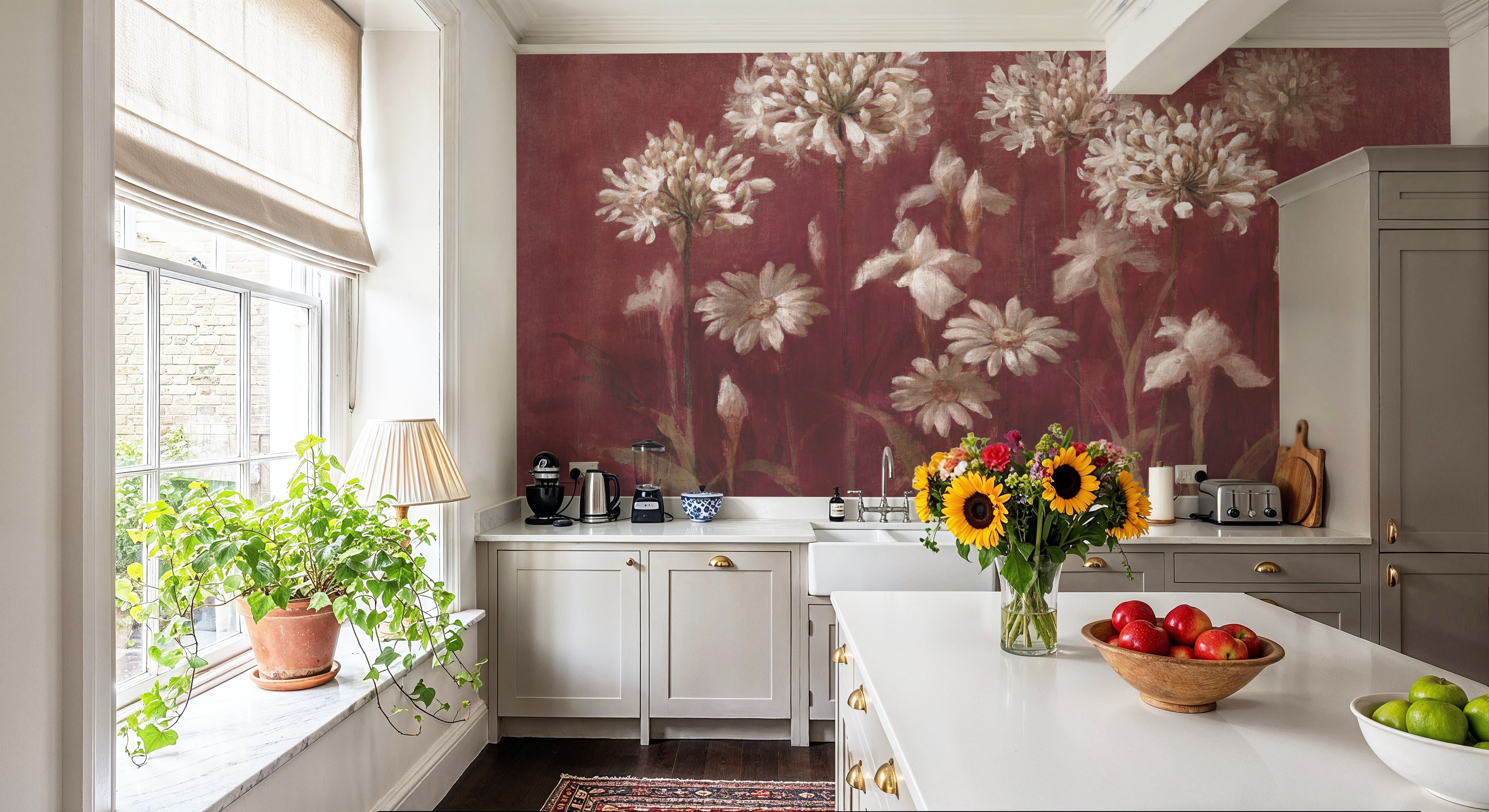 Garden Flowers on Burgundy