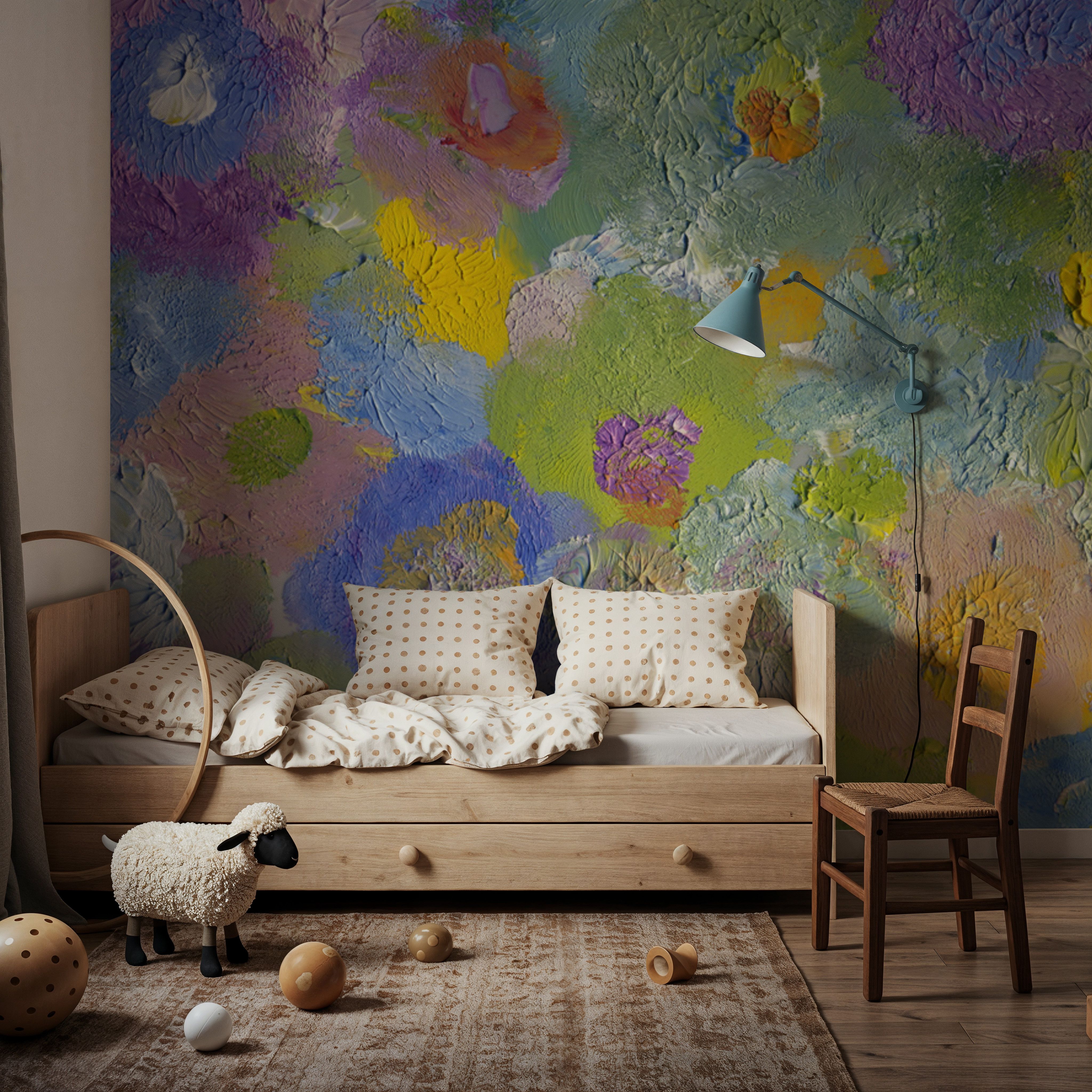 Happy Oil Painted Flowers, Blue & Purple