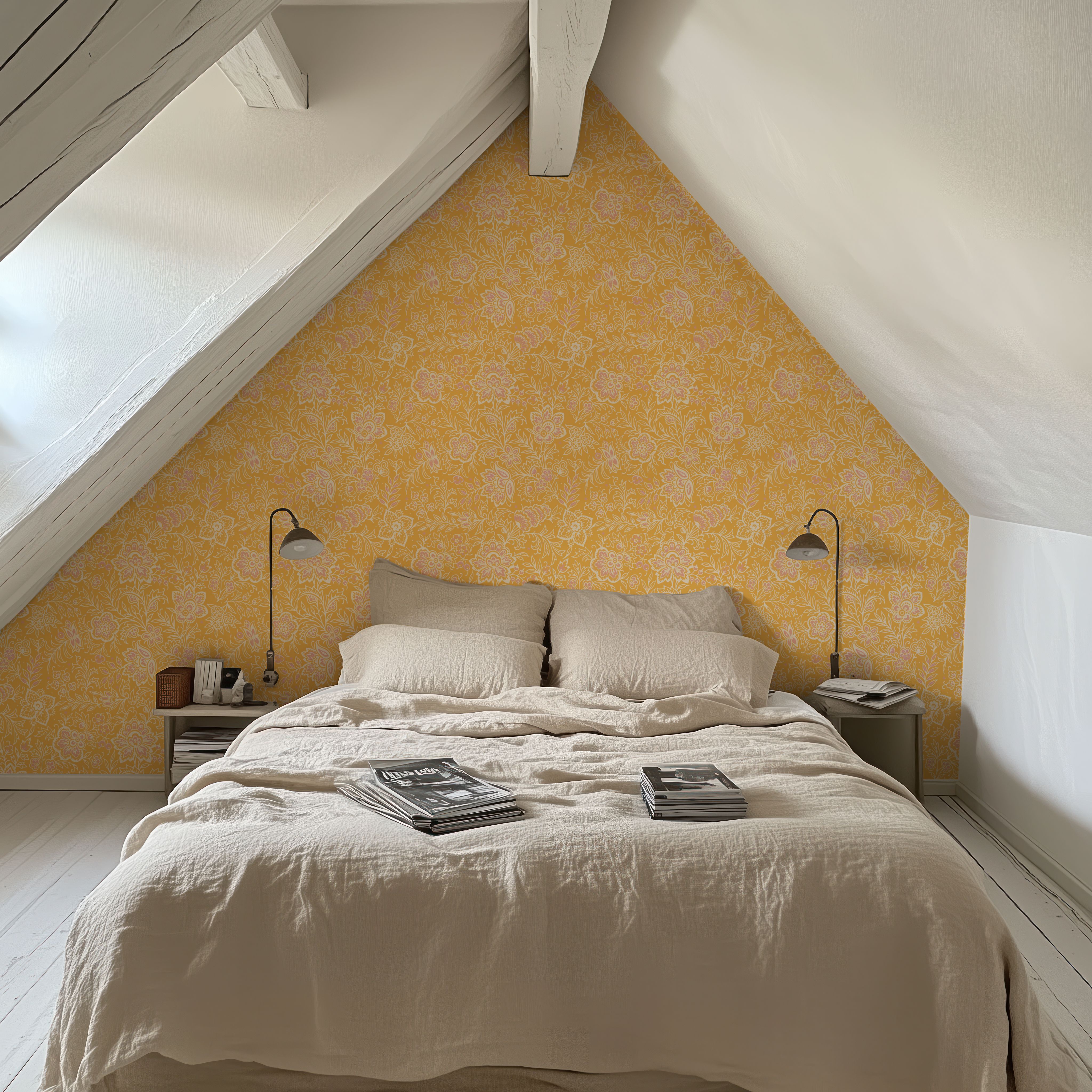 Kala Flowers White on Yellow