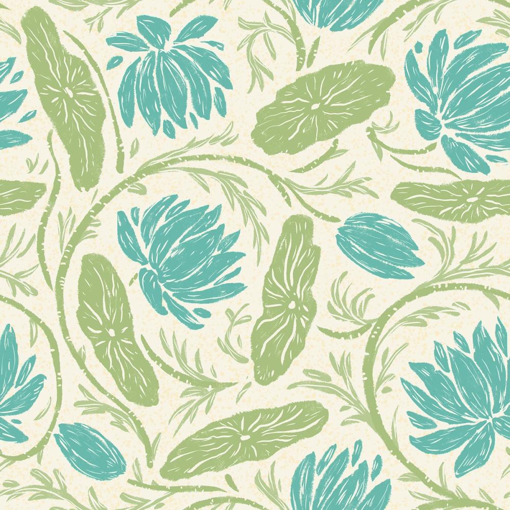 Block Print Lotus, Duck Egg