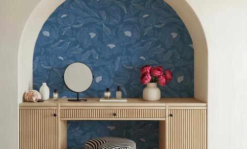 Hidden Peonies, Blue
