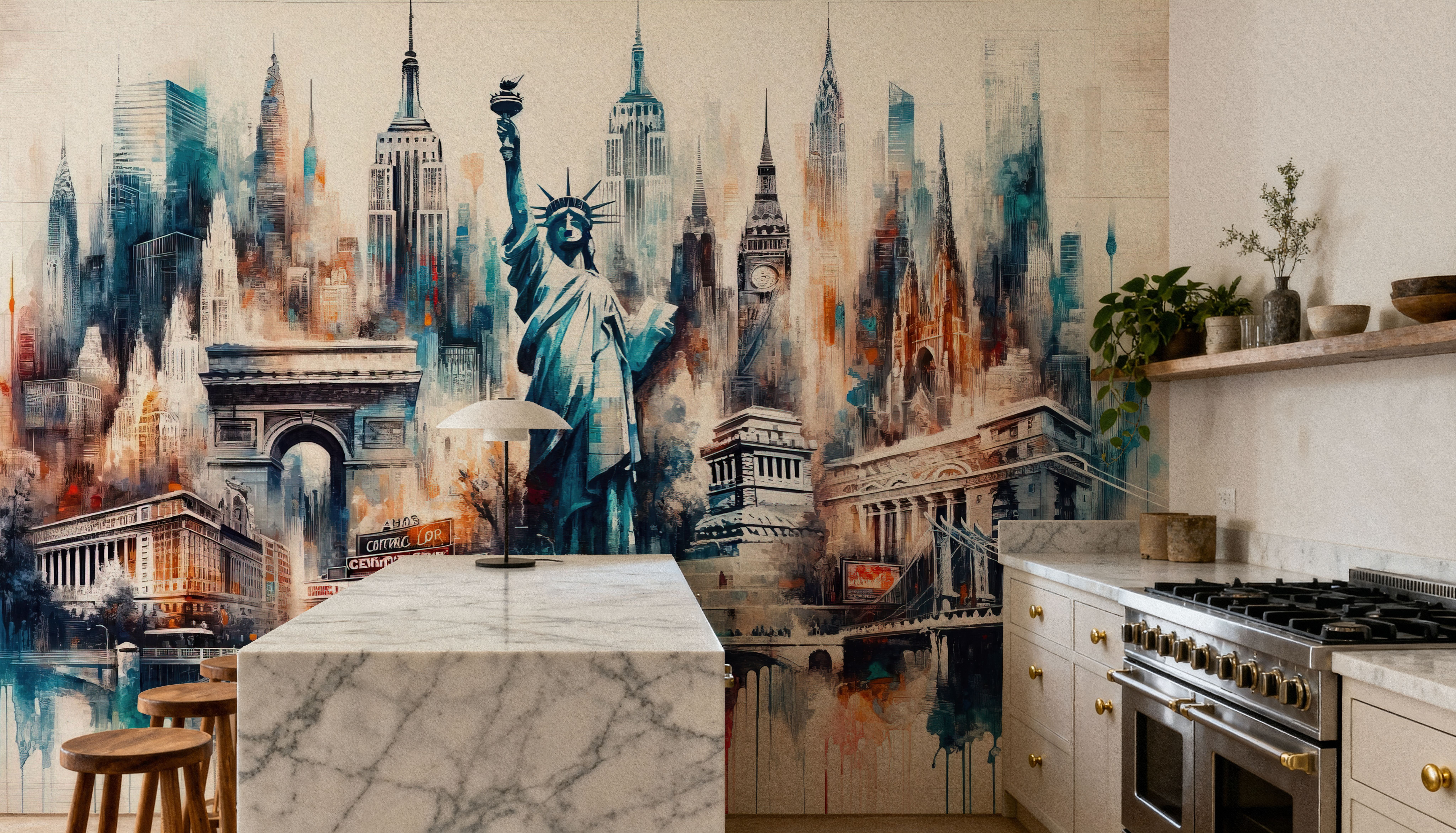 Watercolor Abstract New York City Landamarks