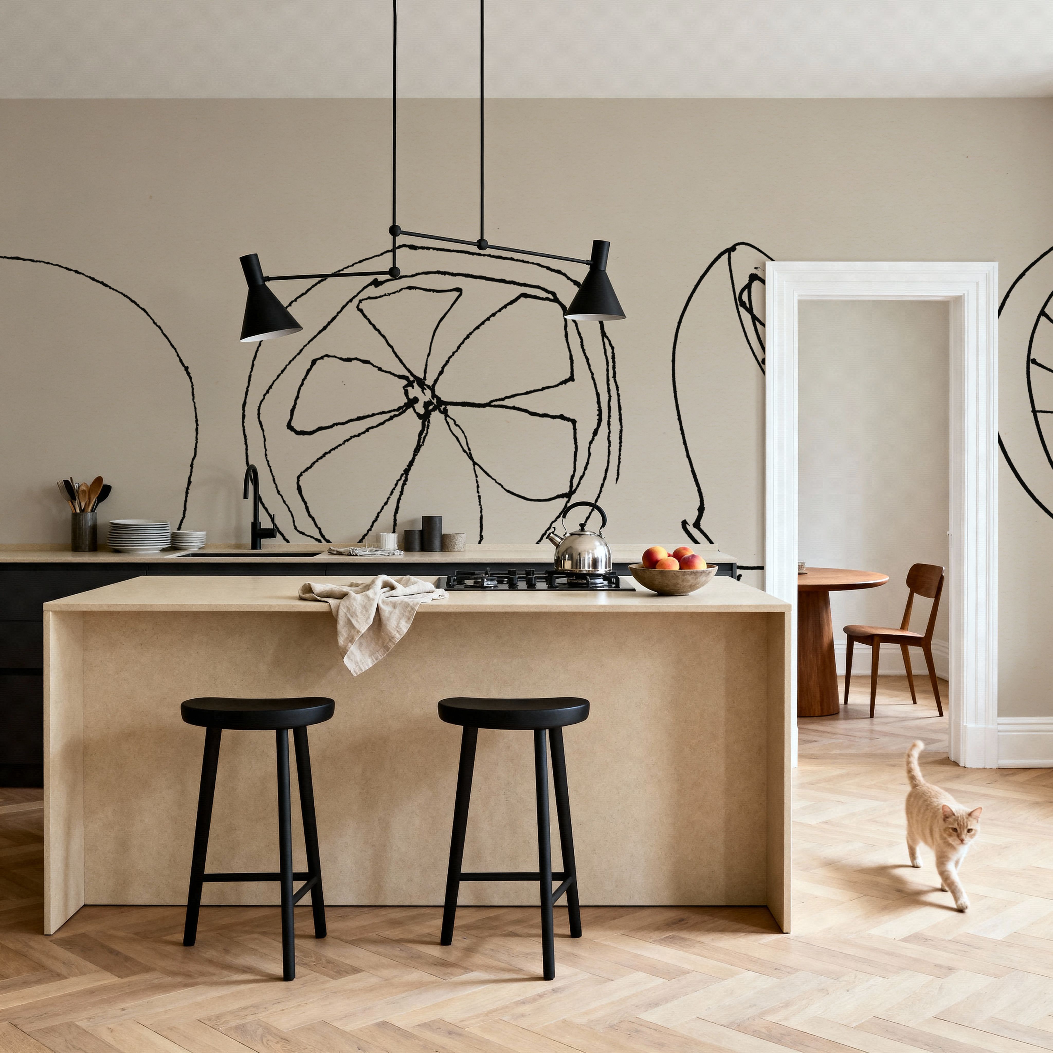 Wall Mural - Line Lemons - Fruits Nature mural wallpaper - Hallway staircases - Wallism US - Premium, Textured or Peel & Stick