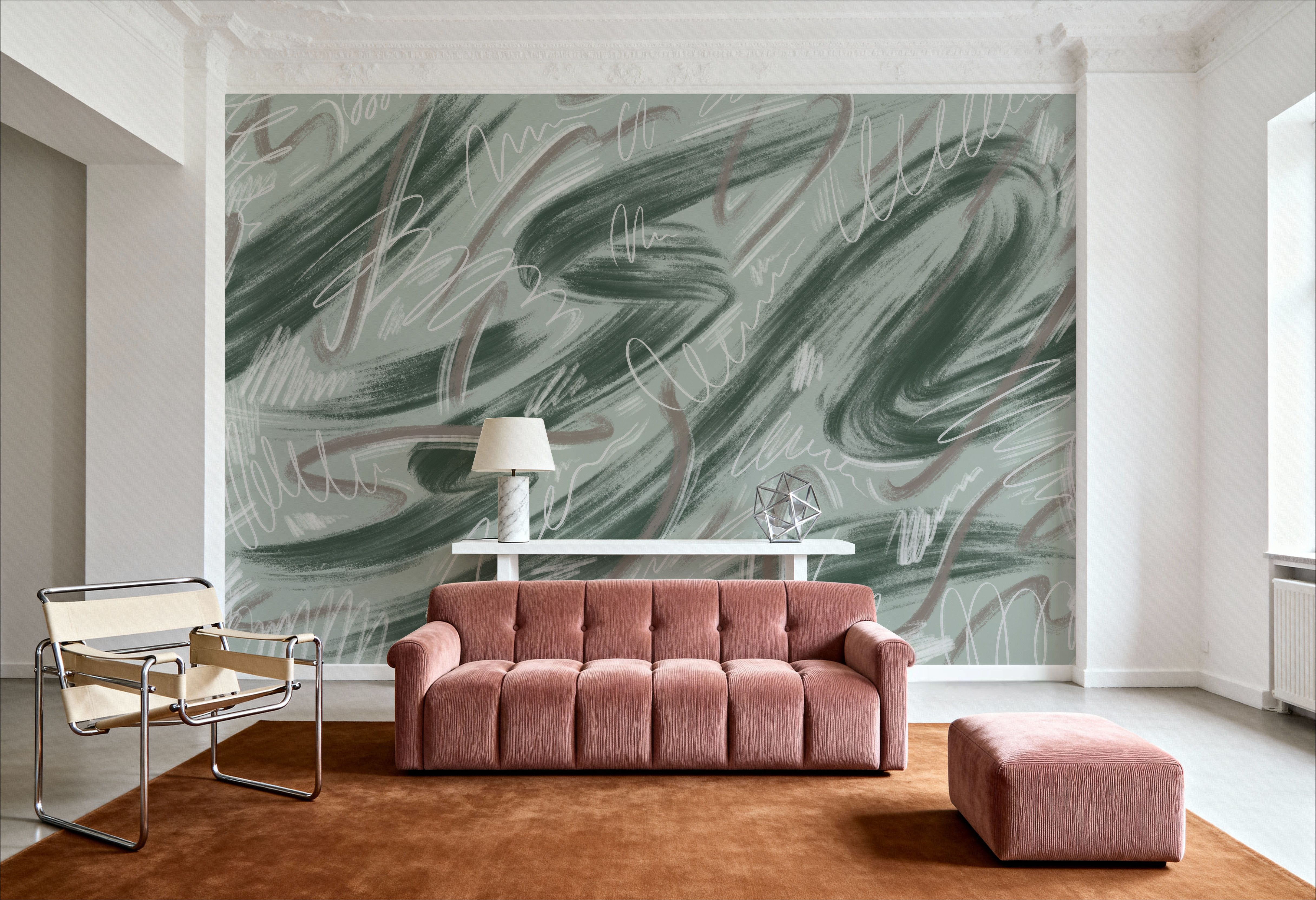 Scribble Flow, Thyme, Wallpaper