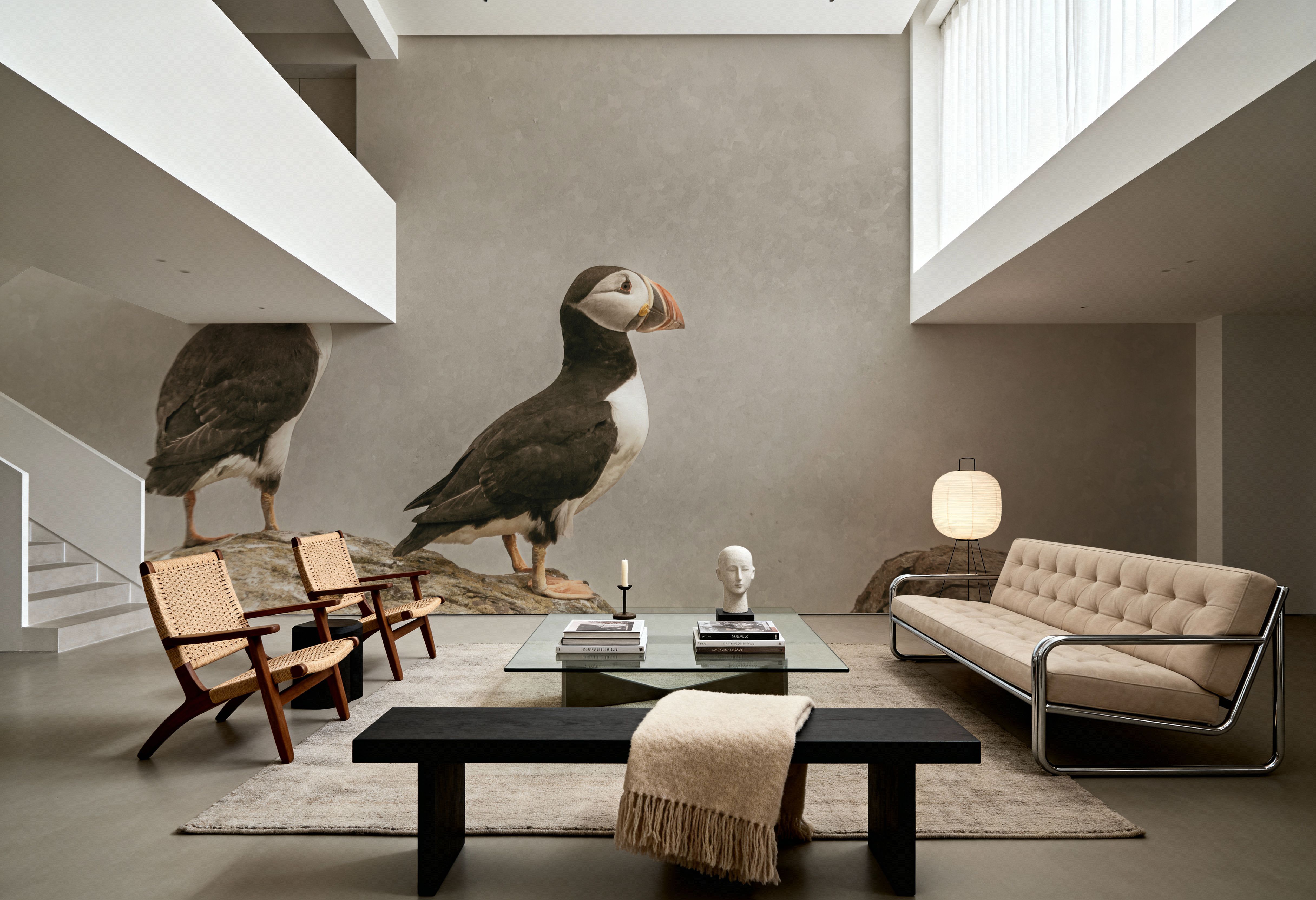 Wall Mural - Atlantic Puffin Pair - Birds Landscapes mural wallpaper - Dining Room - Wallism US - Premium, Textured or Peel & Stick