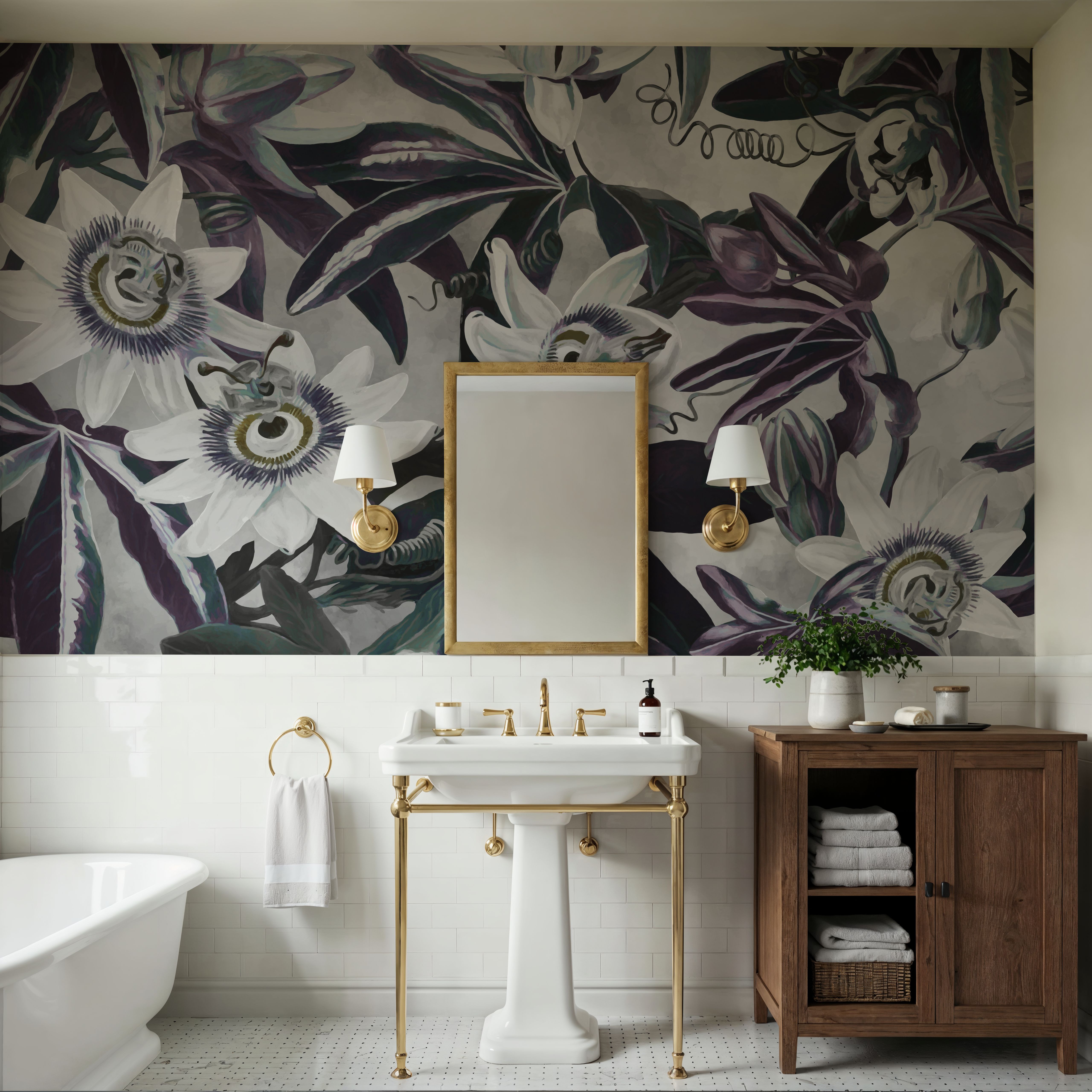 White Passiflora Muted Green