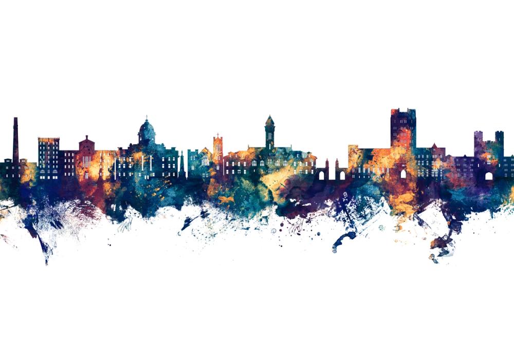 Bloomington Indiana Skyline Blue & Bronze