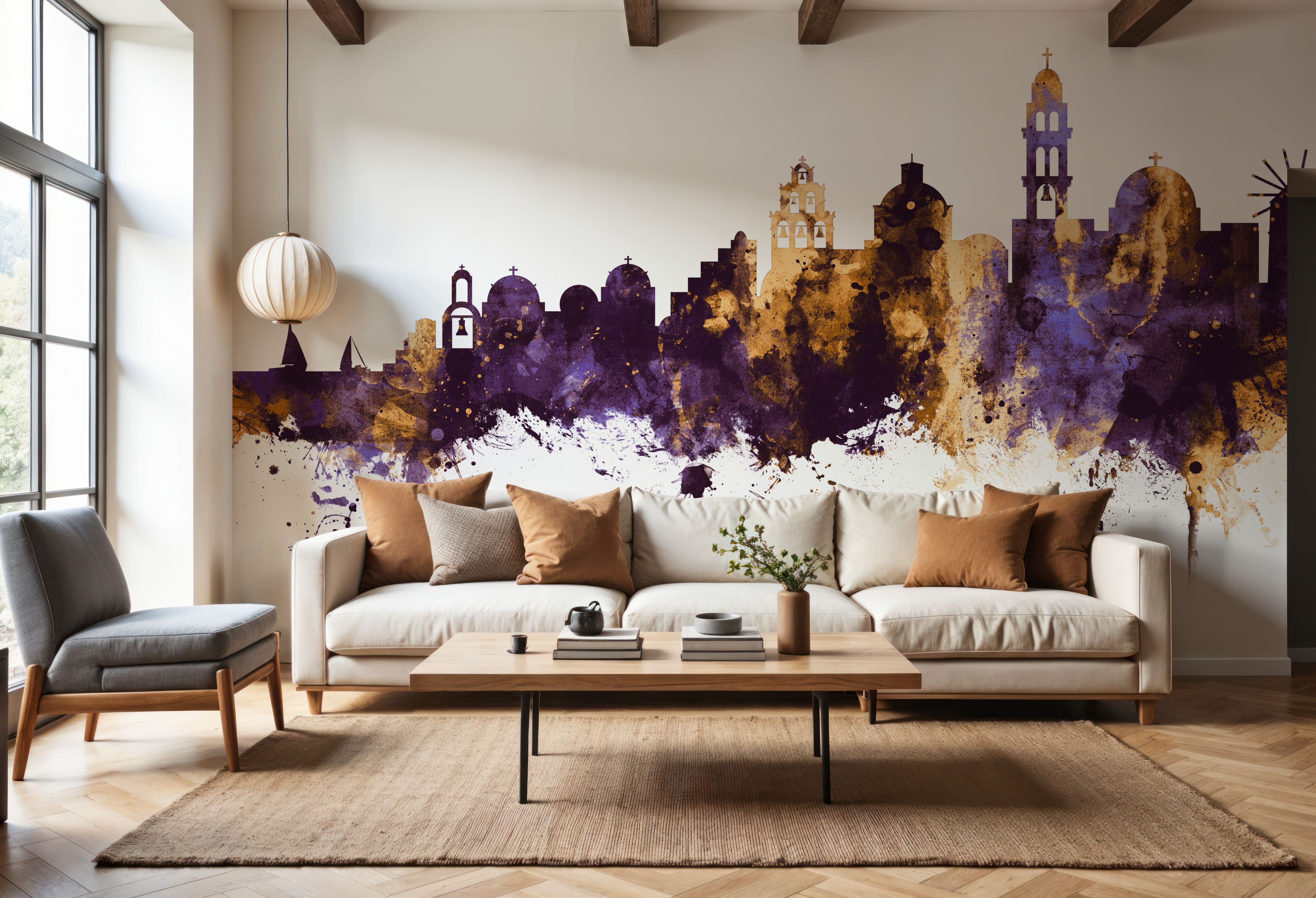Santorini Skyline Purple & Gold