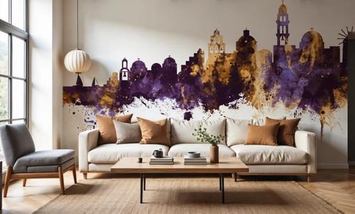 Santorini Skyline Purple & Gold