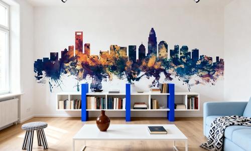 Charlotte North Carolina Skyline Blue & Bronze
