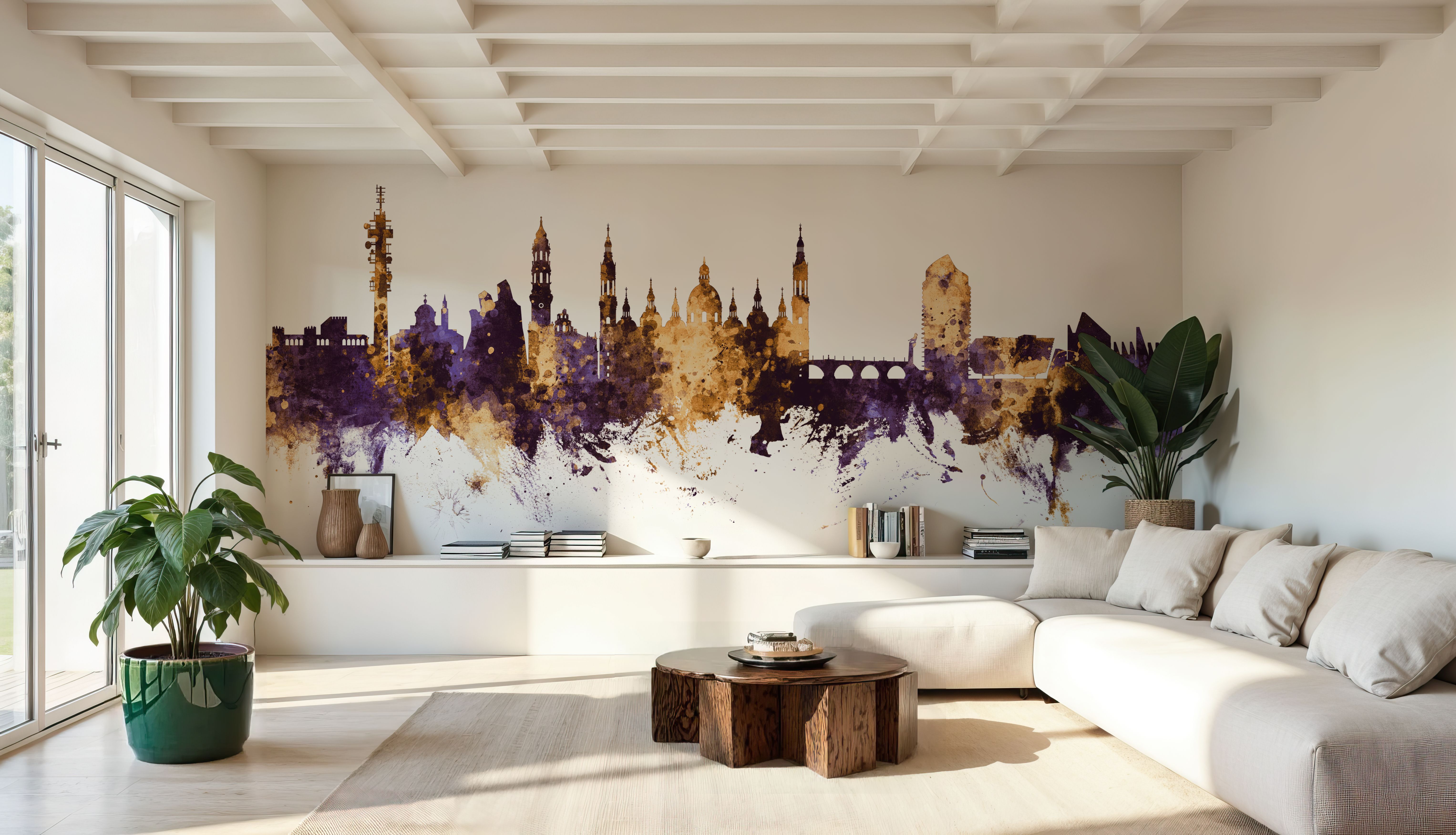 Zaragoza Spain Skyline Purple & Gold