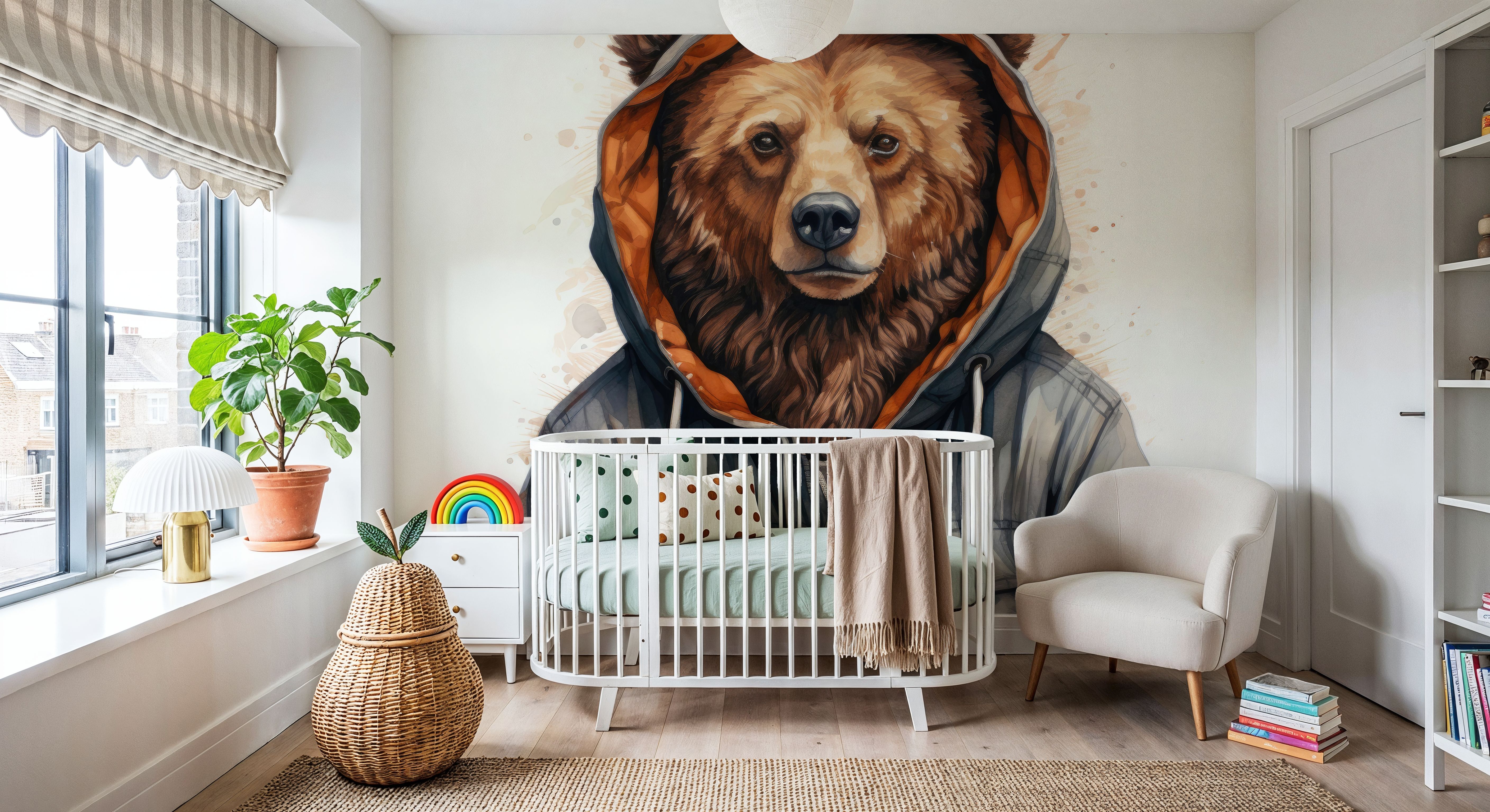 Watercolor Cartoon Grizzly Bear in a Hoodie