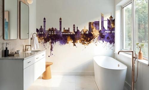 Faislabad Pakistan Skyline Purple & Gold