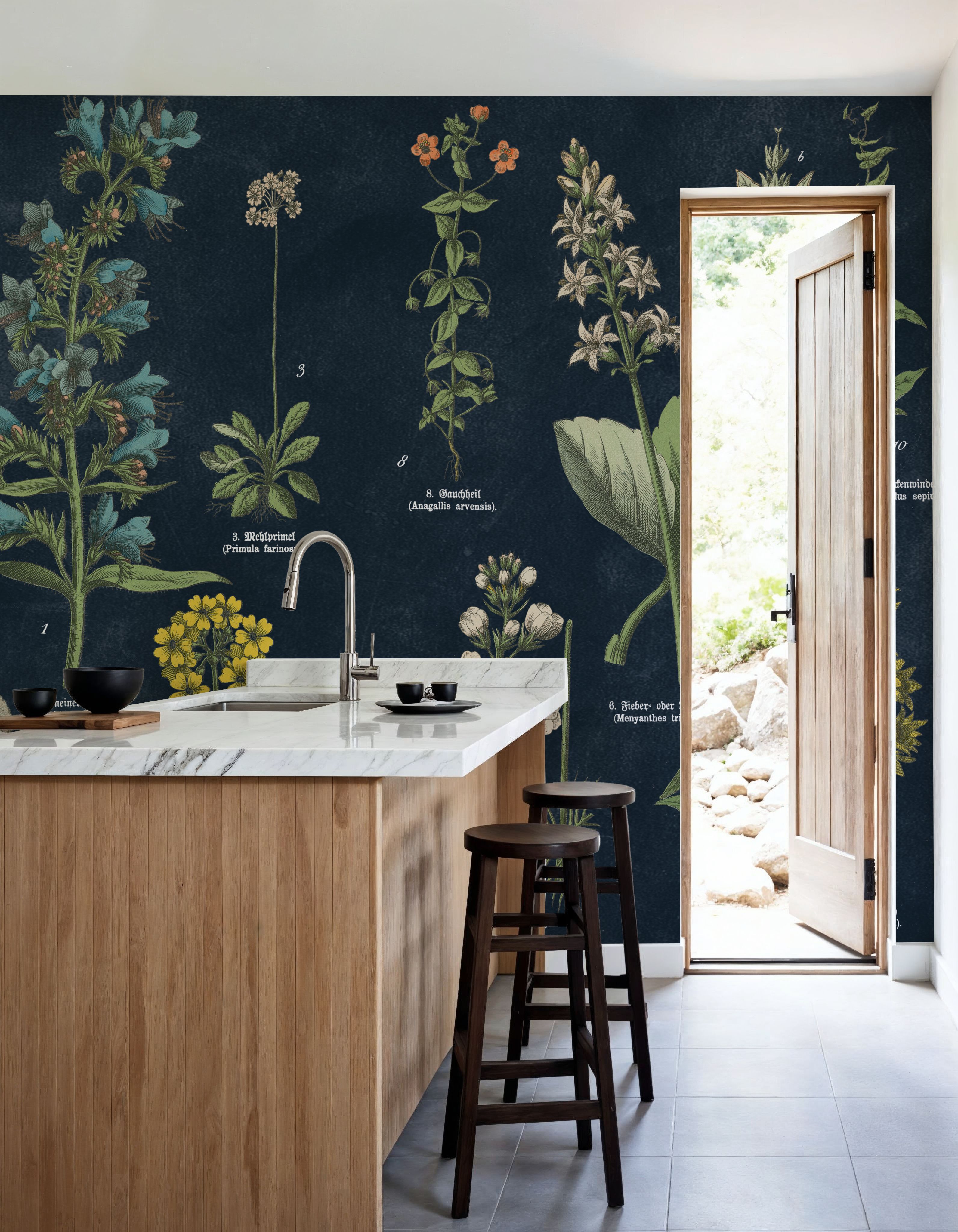 Botanical Floral Chart I Dark Blue