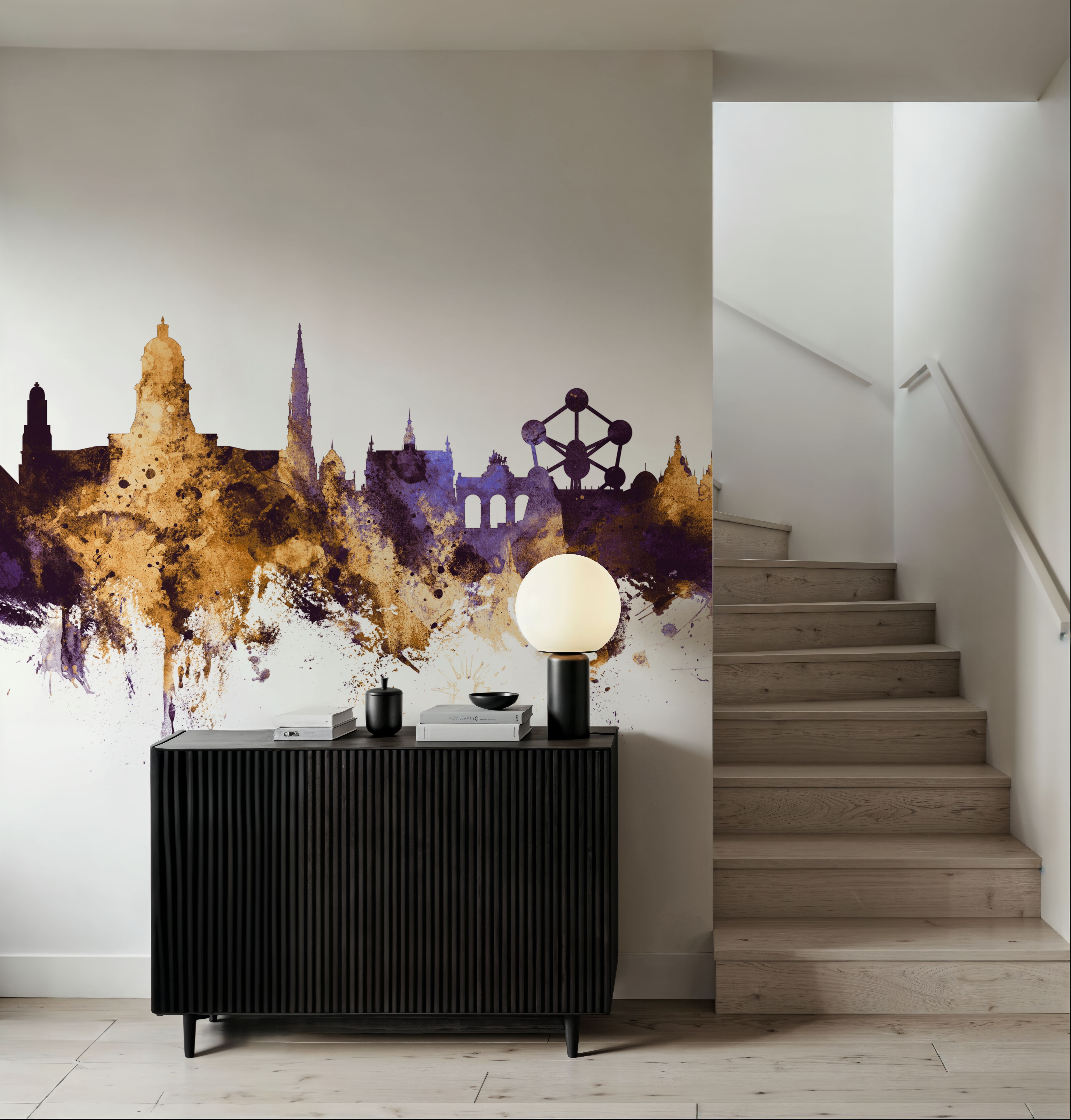 Brussels Belgium Skyline Purple & Gold