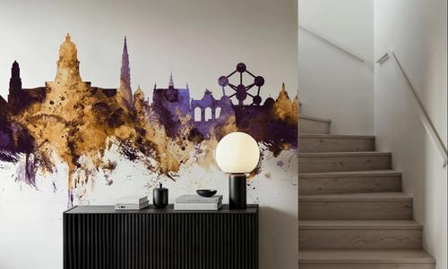 Brussels Belgium Skyline Purple & Gold