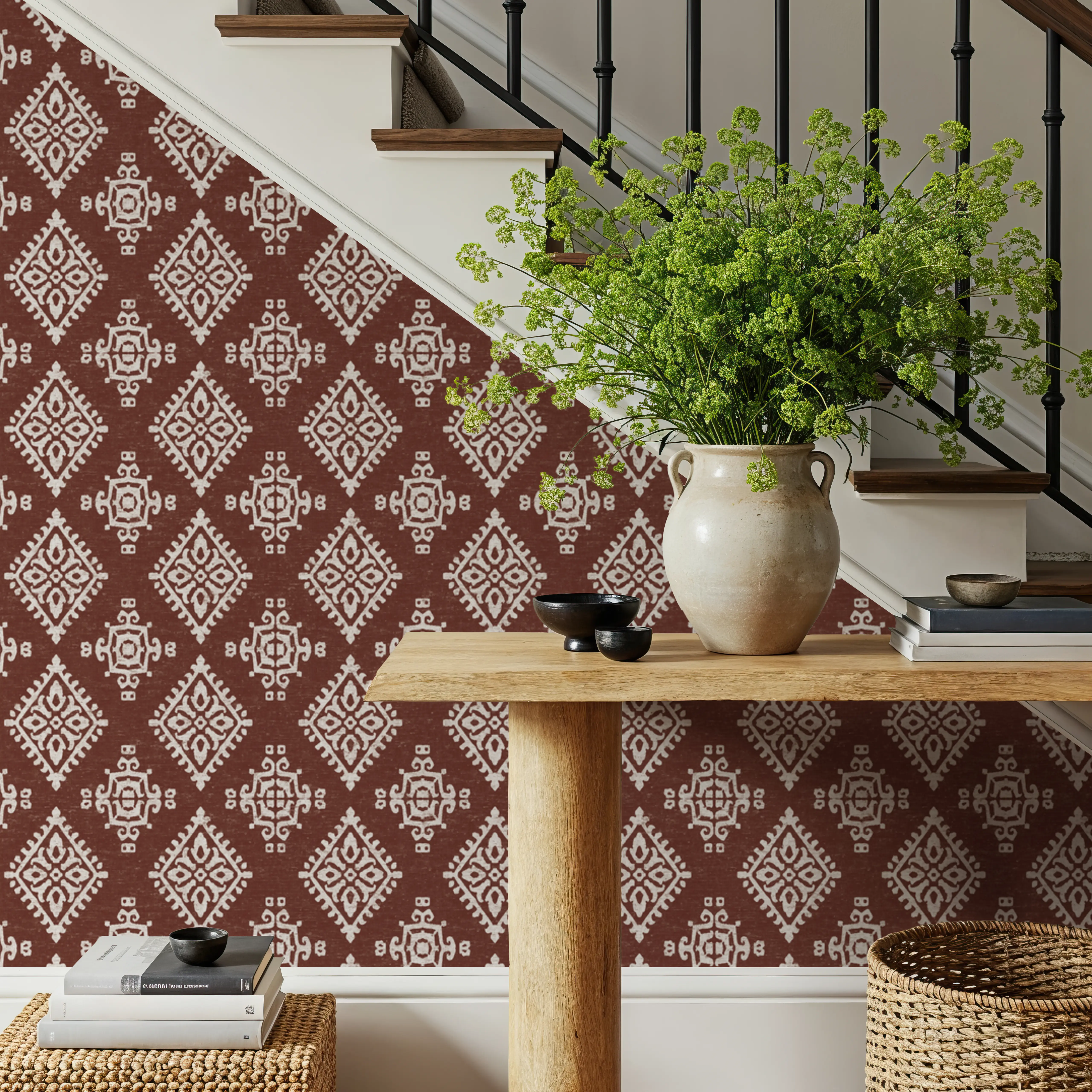 Wallpaper - Atlantic Breeze Brown - Ikat - Brown - Offices - Wallism UK - Peel & Stick or Paste-the-Wall