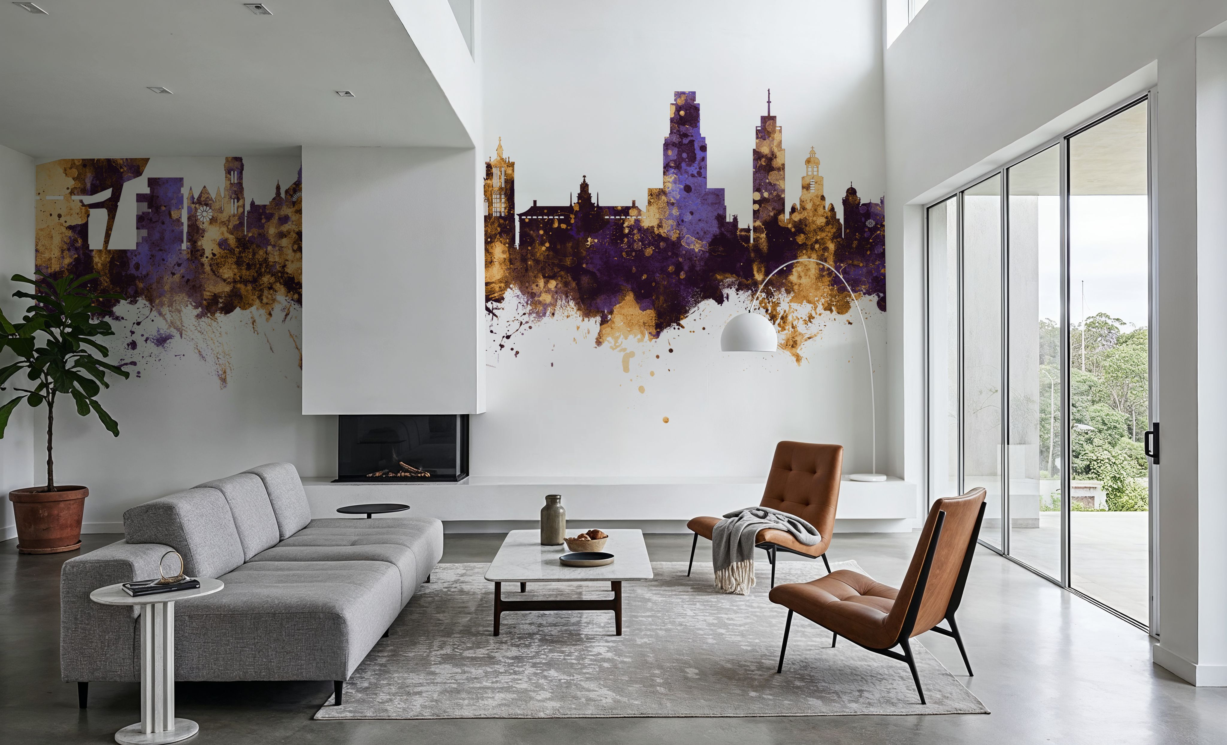 Antwerp Belgium Skyline Purple & Gold, Behang