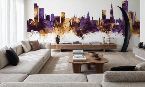 Leicester England Skyline Purple & Gold