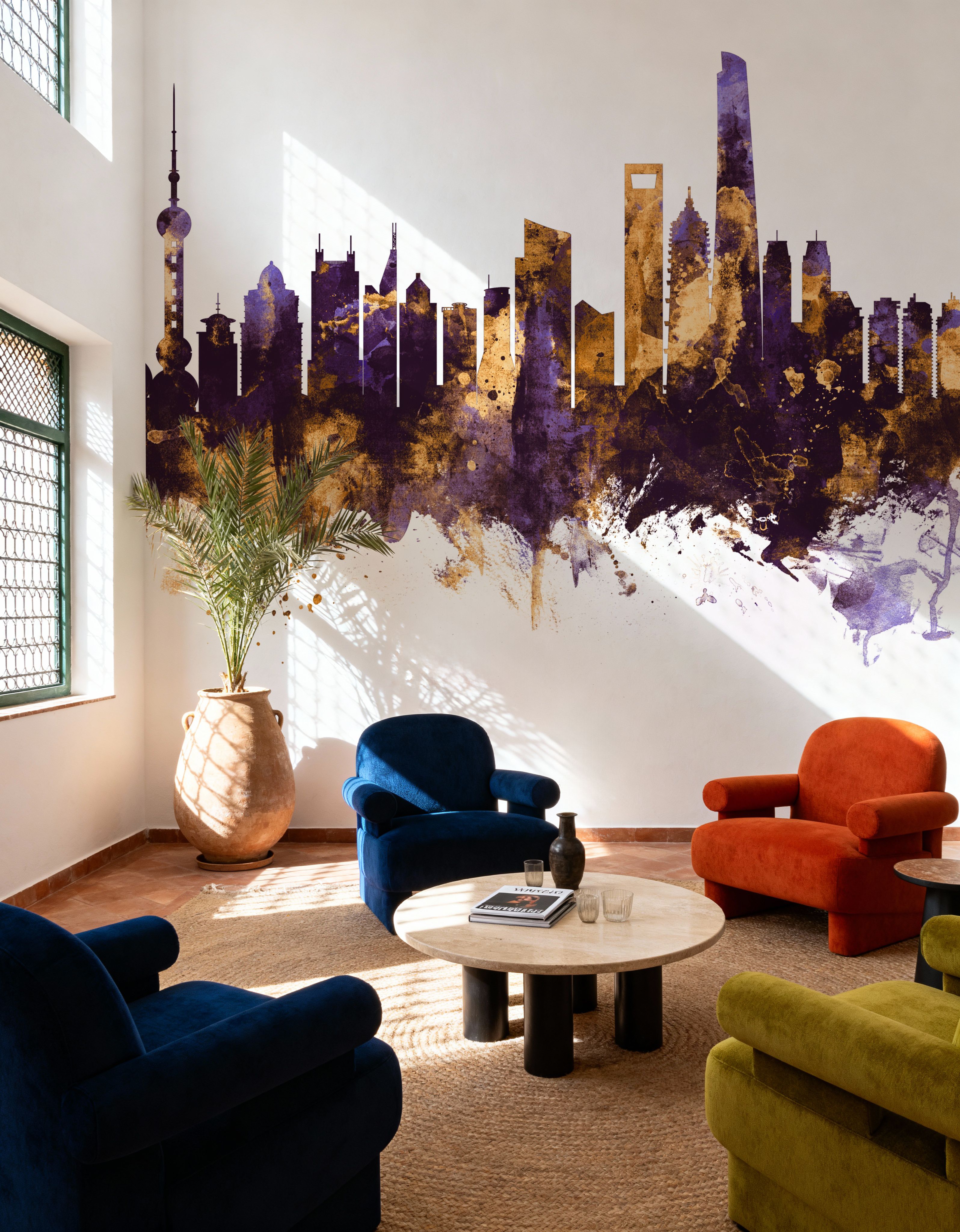 Shanghai China Skyline Purple & Gold