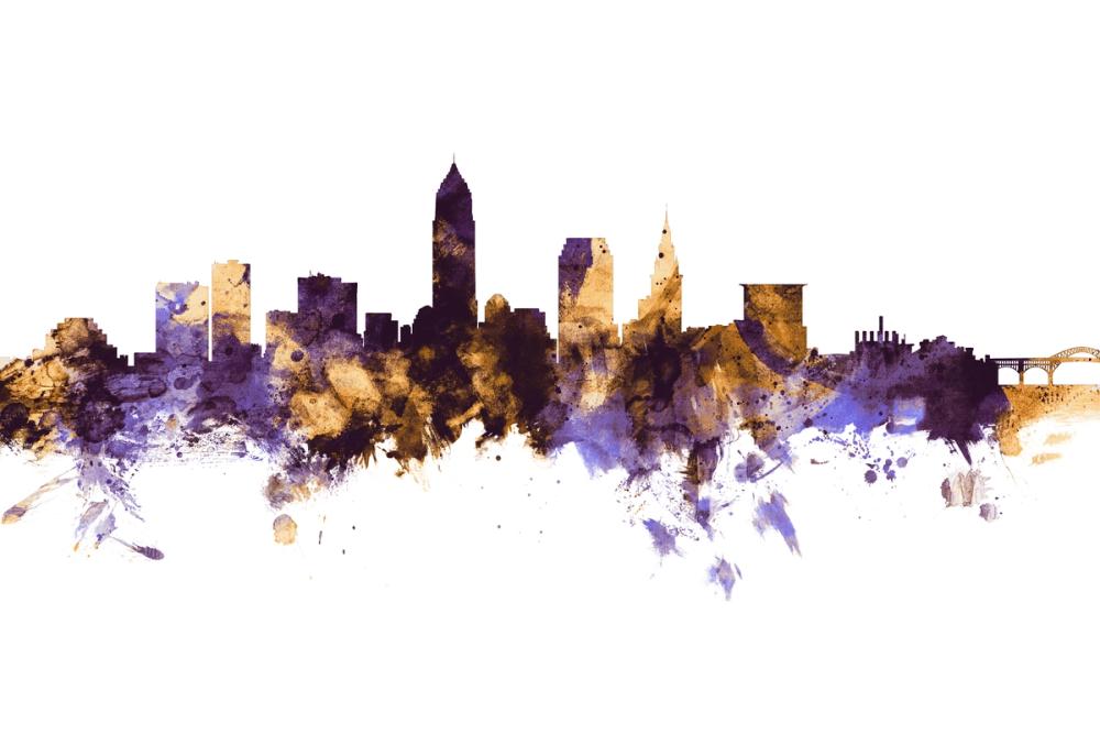 Cleveland Ohio Skyline Purple & Gold