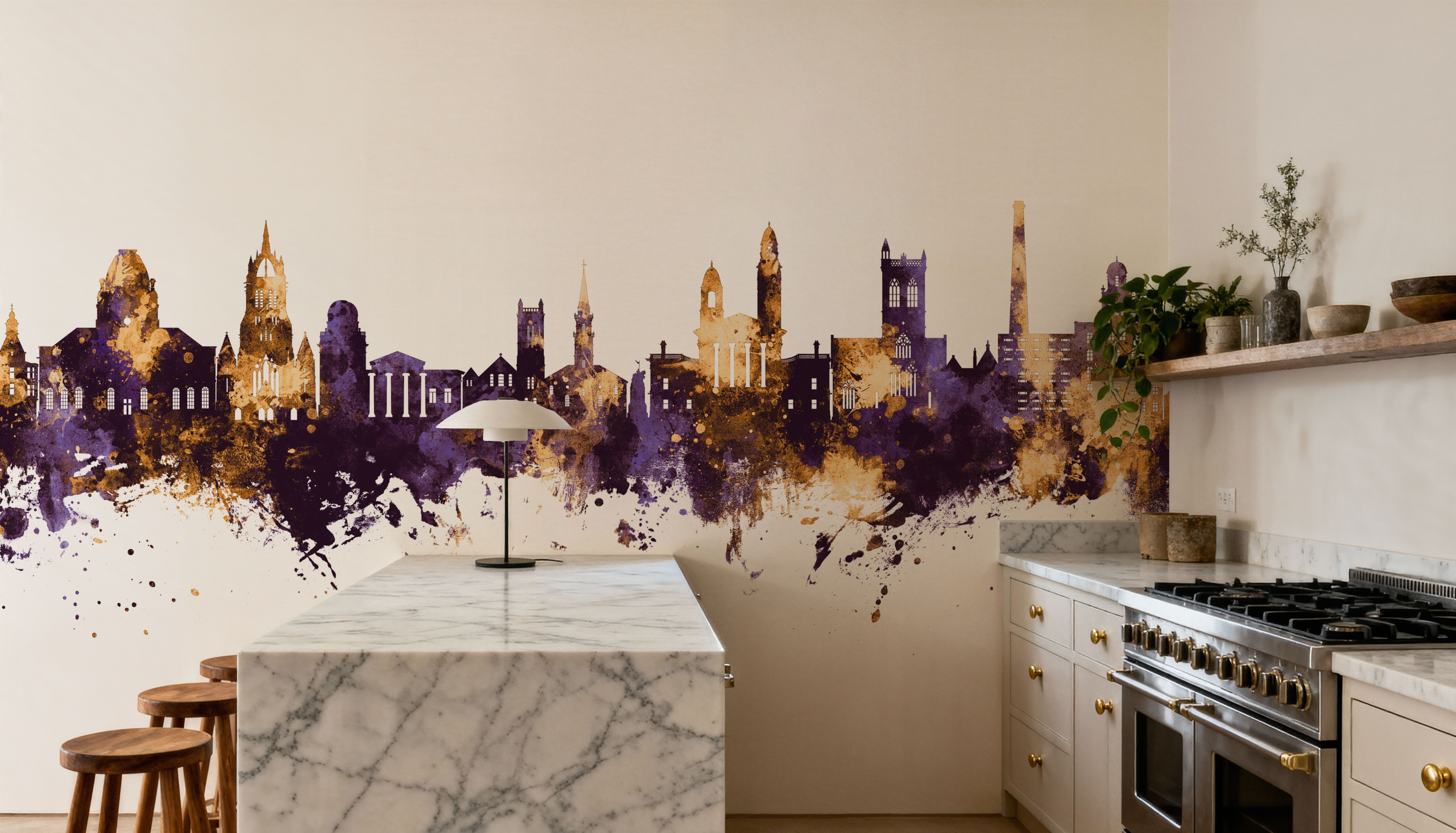 Paisley Skyline Purple & Gold, Tapeten