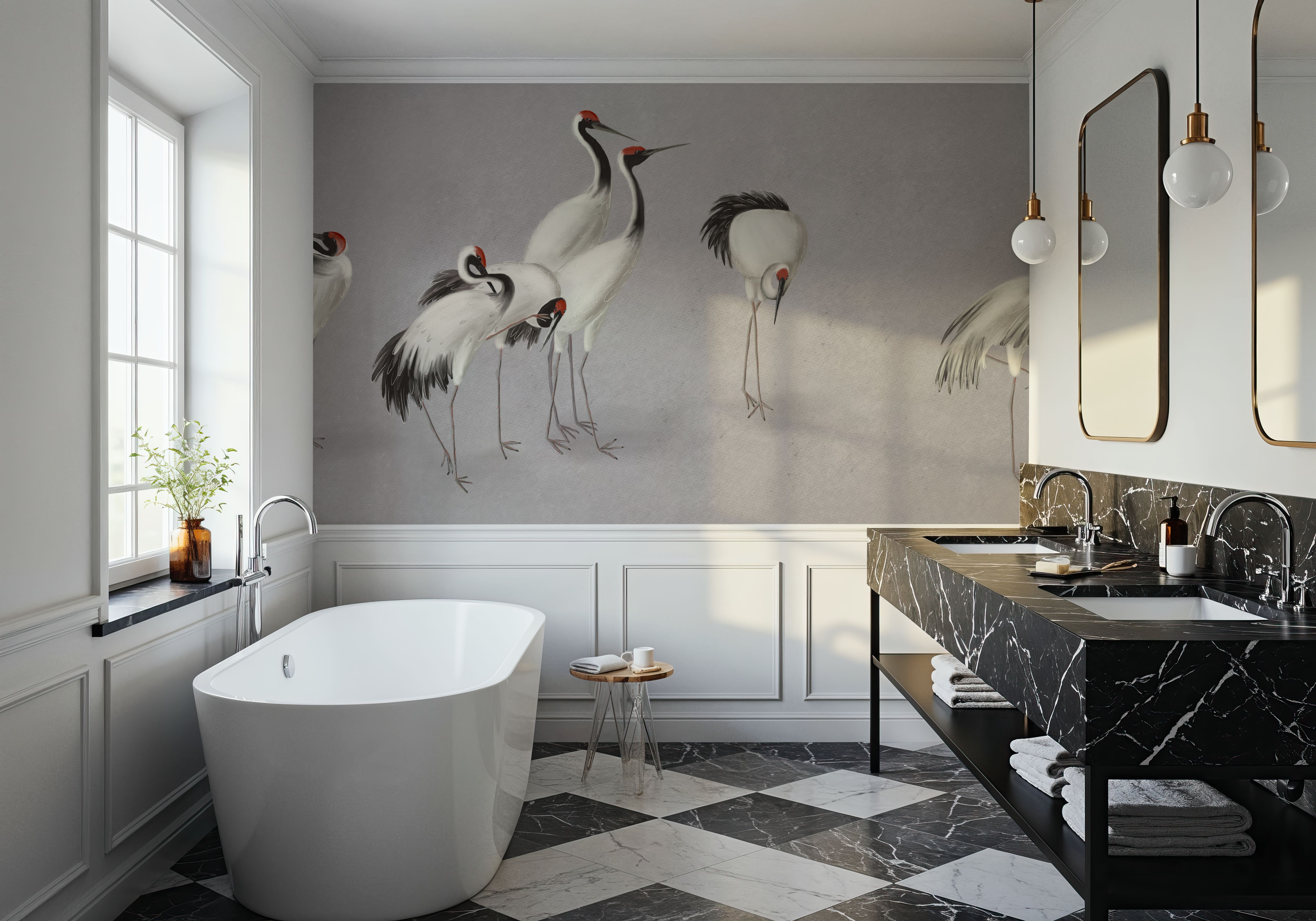 Japanese Cranes - Stone, Wallpaper