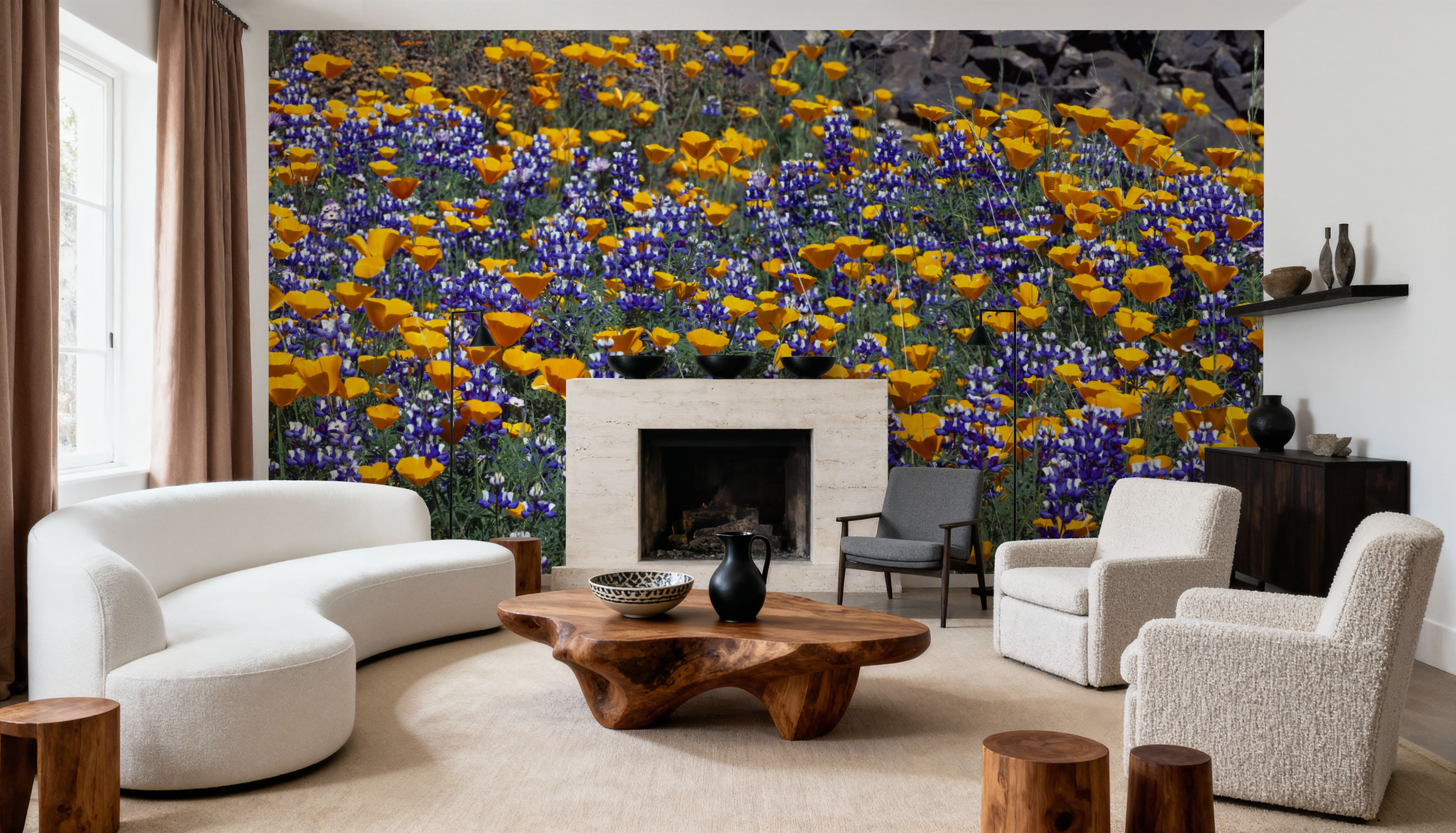 Poppy and Lupine Meadow, Wallpaper