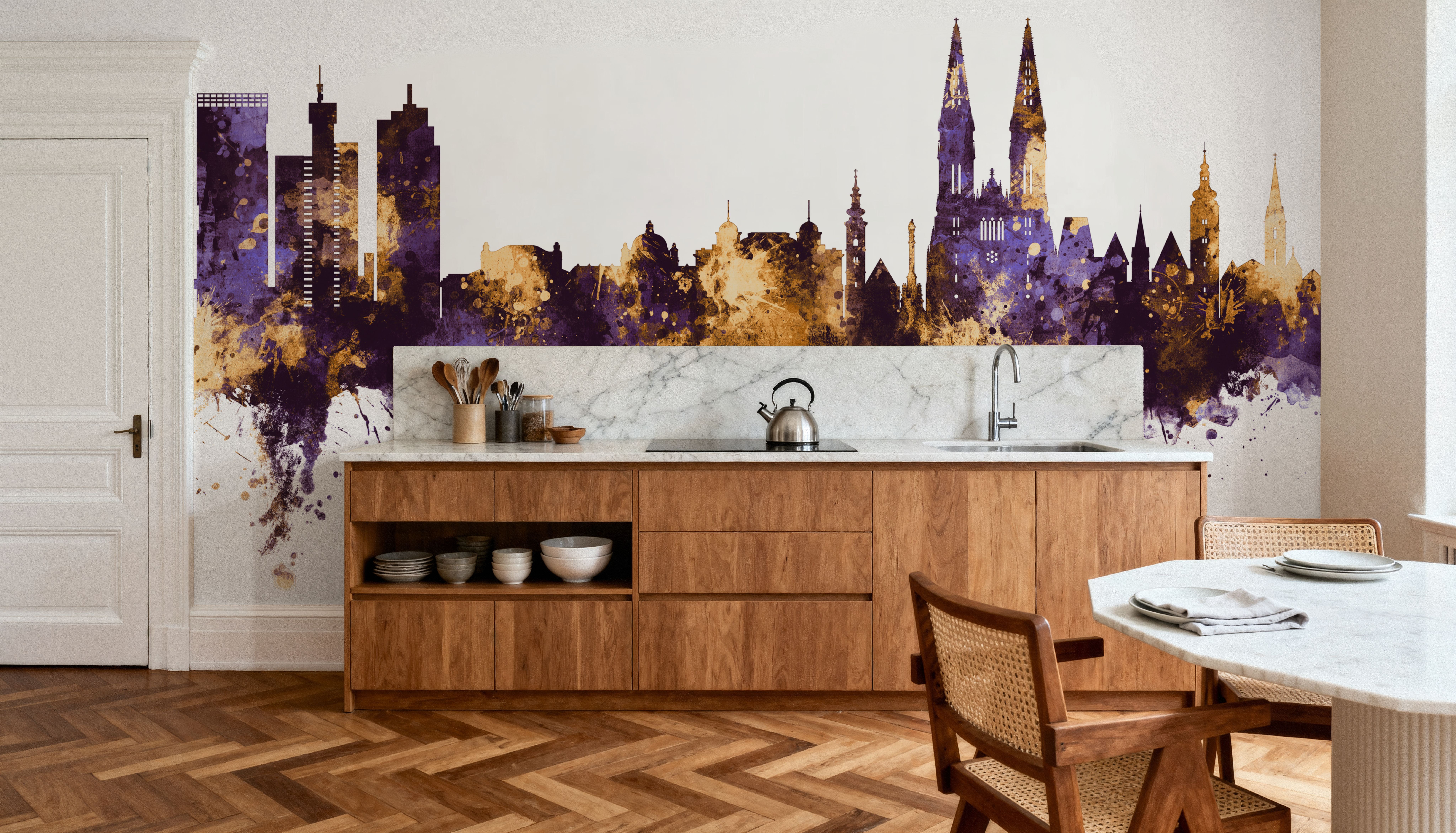 Zagreb Croatia Skyline Purple & Gold, Wallpaper