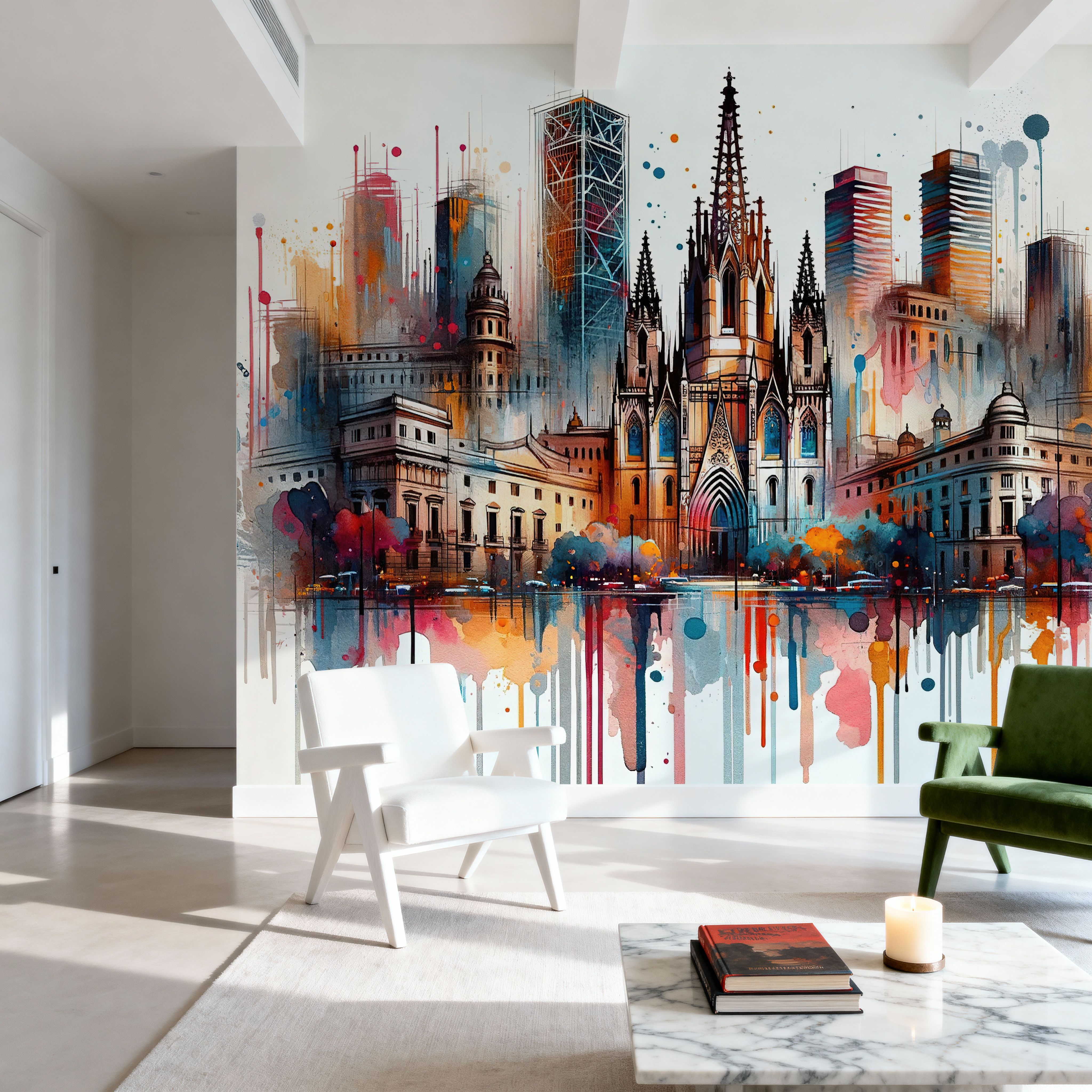 Watercolor Skyline Barcelona II