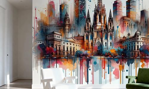 Watercolor Skyline Barcelona II