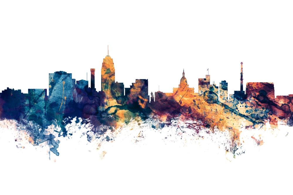 Lansing Michigan Skyline Blue & Bronze