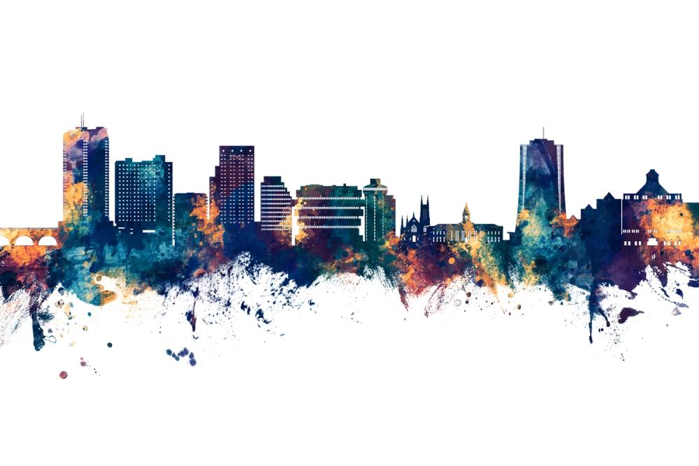 Stamford Connecticut Skyline Blue & Bronze