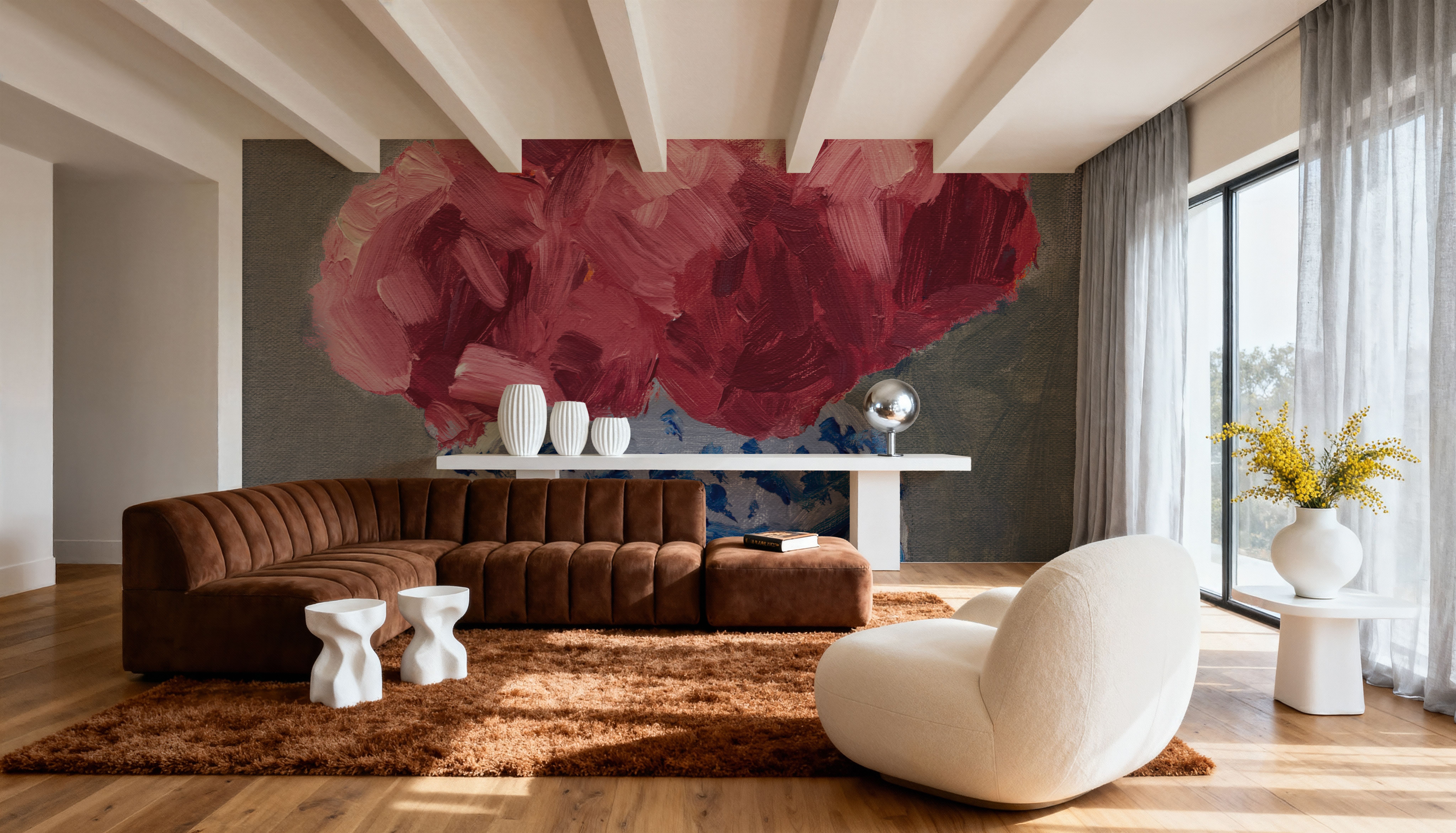 Peonies in Chinoiserie Vase Country Traditions, Wallpaper