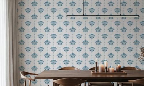 Block Print Water Lily Stripes, French Blue