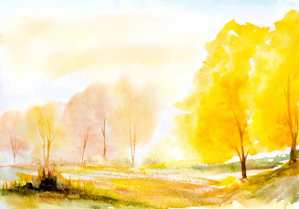 Yellow Autumn Trees, Landscape Painting
